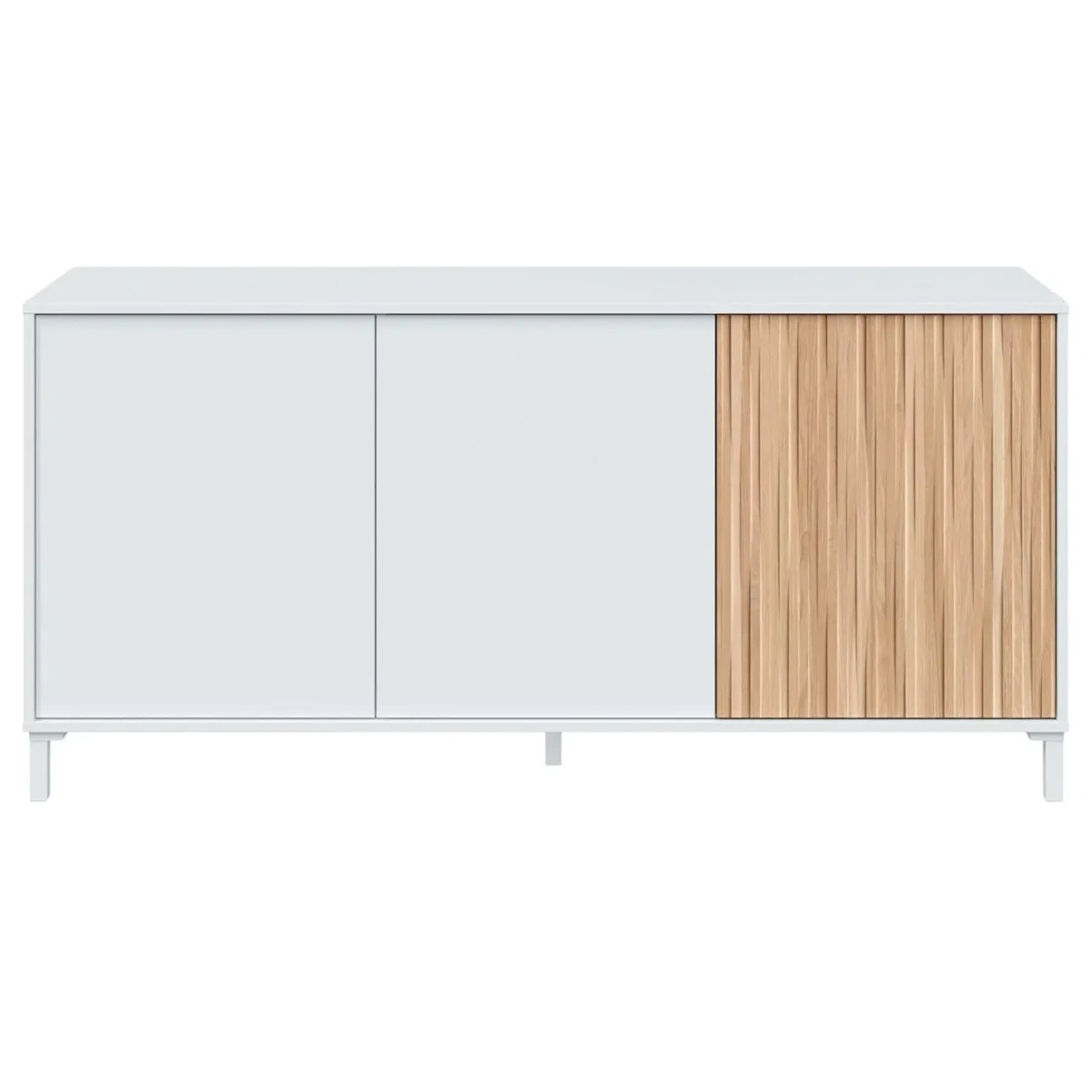 Credenza A 3 Ante Con Push To Open Madia Moderna Con Ripiani Interni Mobile Contenitore Per Soggiorno Salotto Ingresso Corridoio 74 x 154 x 40 Cm-Bianco e Rovere Listato