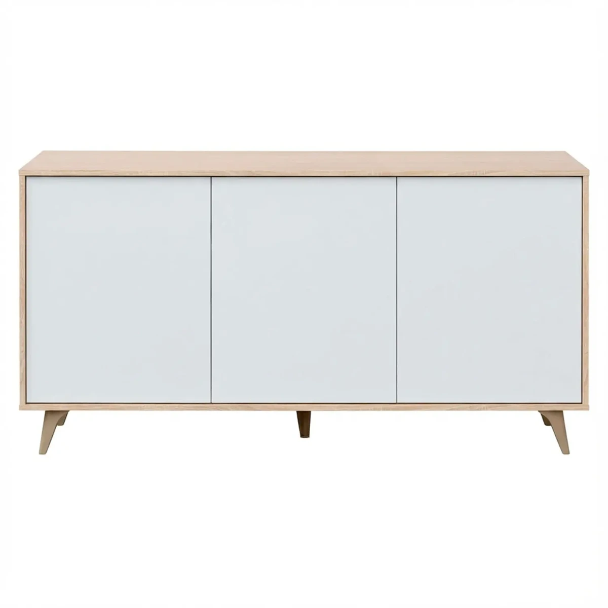Credenza 3 Ante Con Apertura Push Madia Mobile Contenitore Moderno Con 6 Ripiani Interni Per Soggiorno Sala Da Pranzo Ingresso E Camera Da Letto Stile Nordico 154 x 40 x 75 Cm-Bianco e rovere
