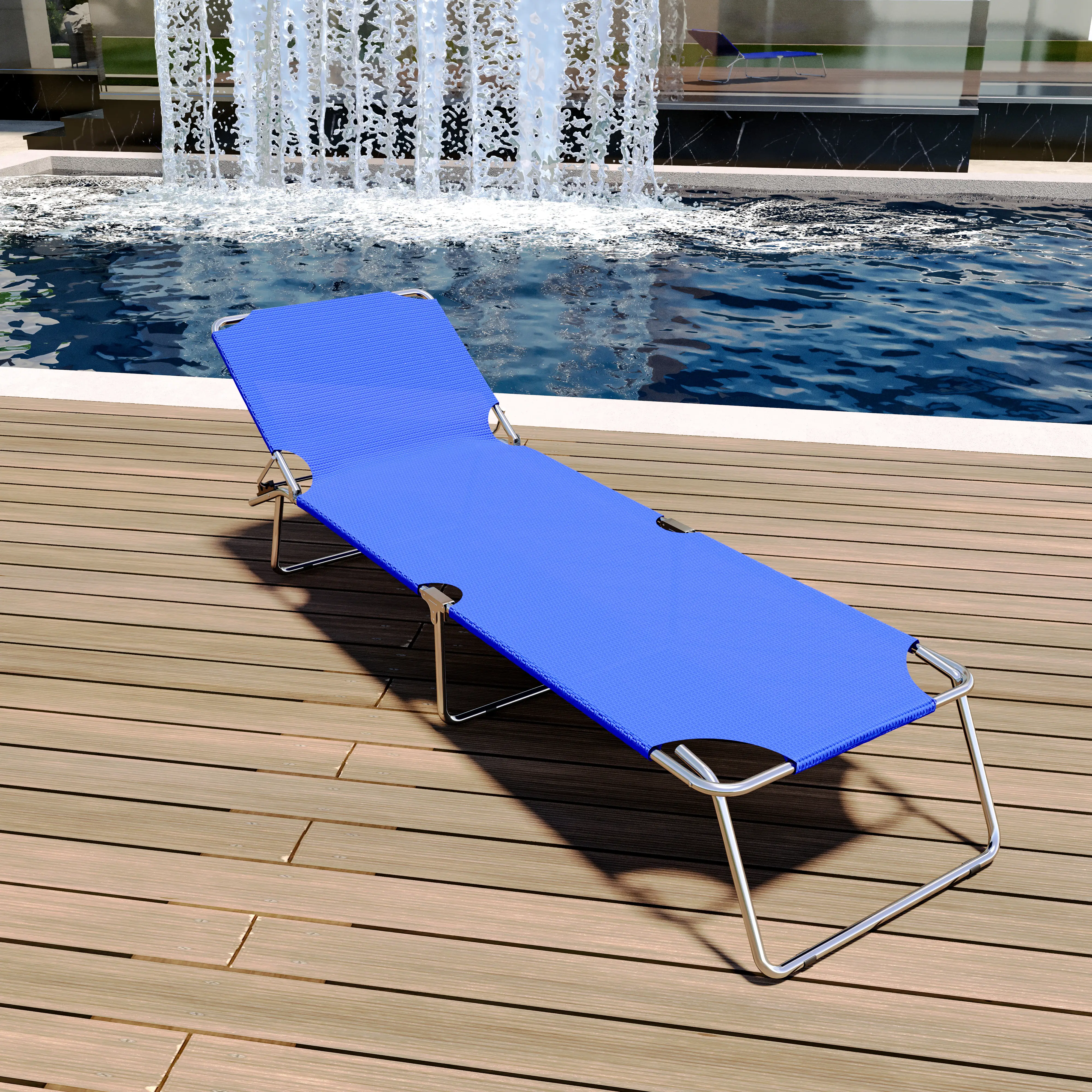 Lettino Pieghevole Prendisole Senza Tettuccio Parasole Schienale Reclinabile Regolabile Struttura In Metallo Sedia Sdraio Per Spiaggia Mare Giardino Piscina 187 x 53 x 24 Cm (Blu)