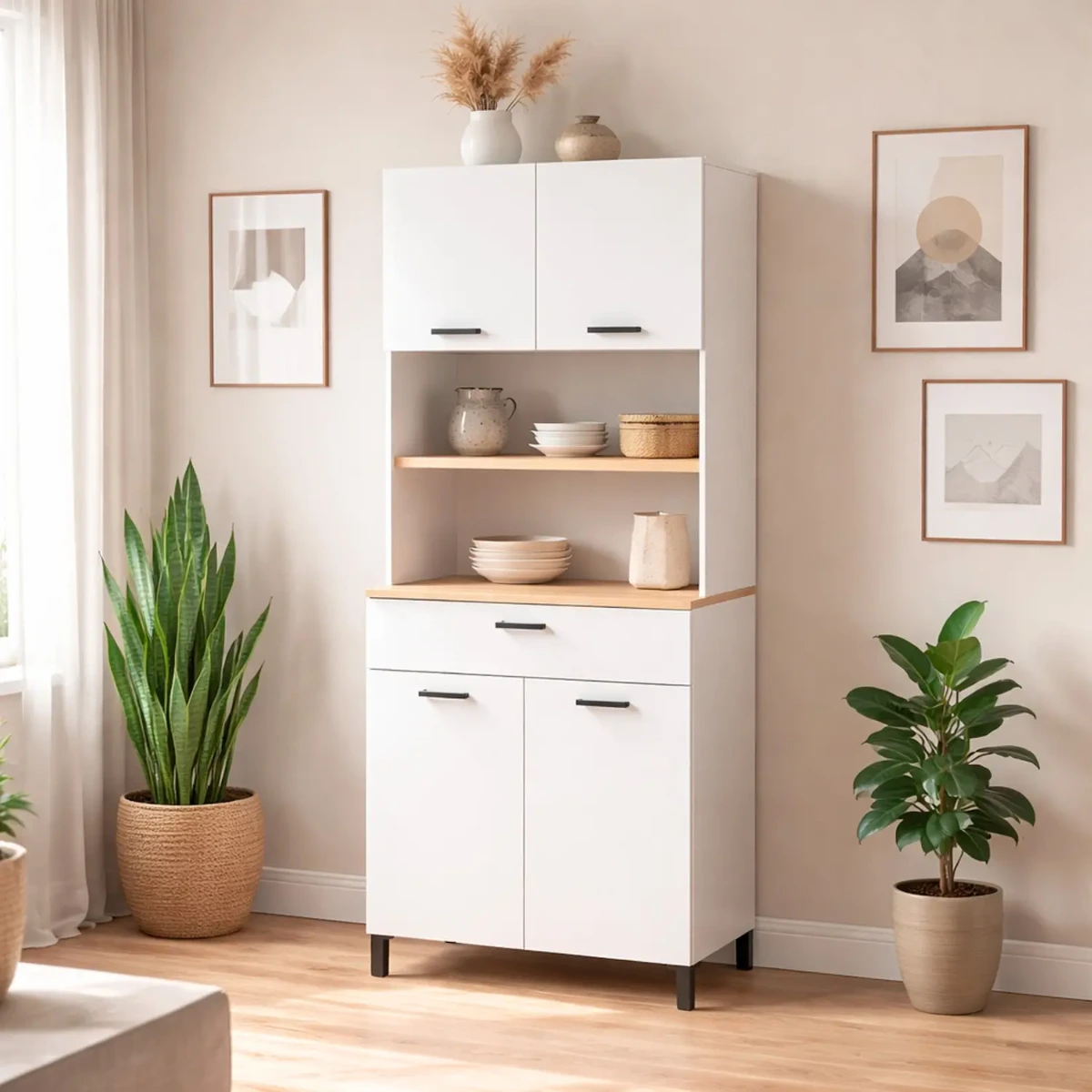 Mobile Dispensa Multiuso con 4 Ante 1 Cassetto E Vano Per Elettrodomestici Colonna Cucina Salvaspazio Moderna Con Ripiani Interni E Piano Appoggio 72 x 185 x 40 Cm