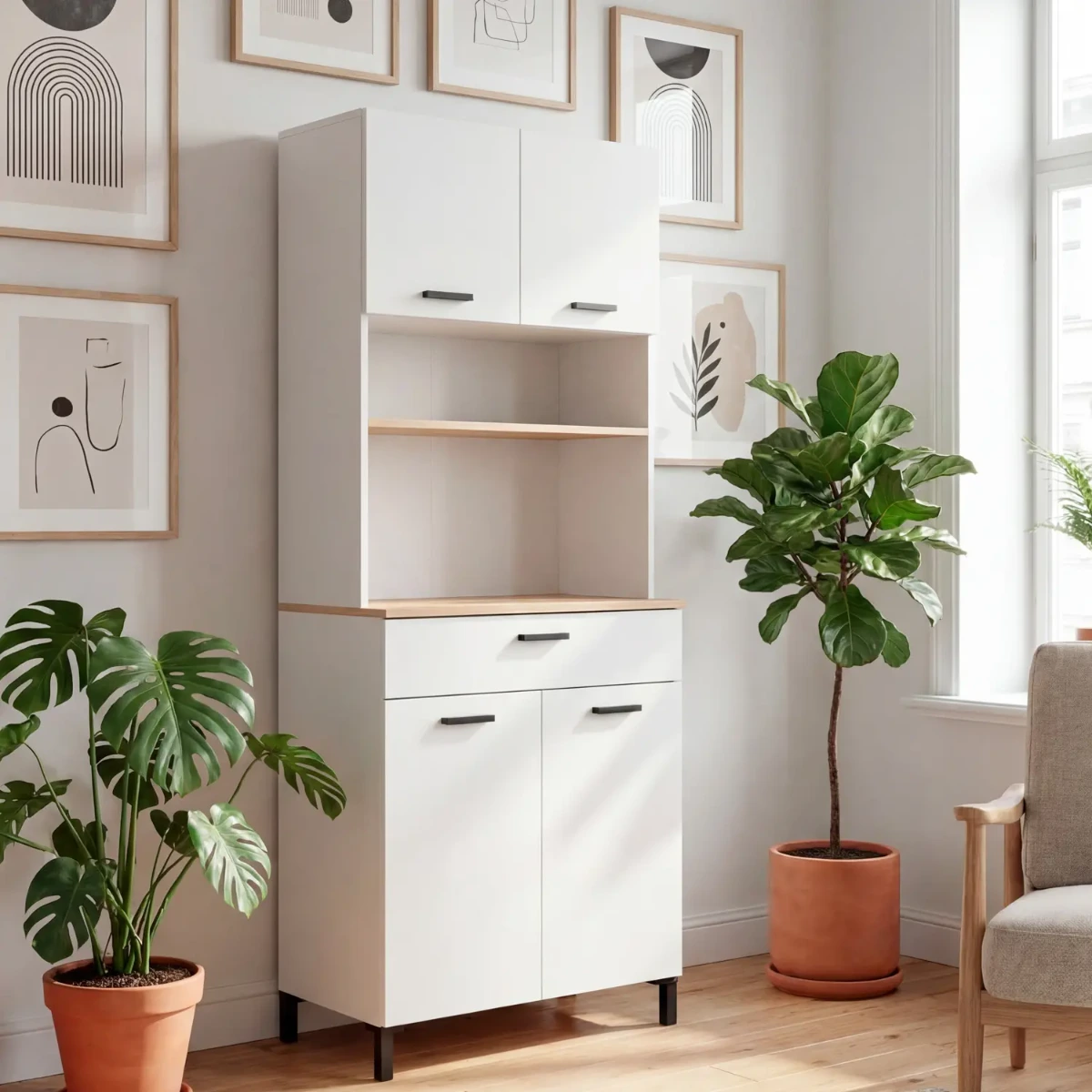 Mobile Dispensa Multiuso con 4 Ante 1 Cassetto E Vano Per Elettrodomestici Colonna Cucina Salvaspazio Moderna Con Ripiani Interni E Piano Appoggio 72 x 185 x 40 Cm