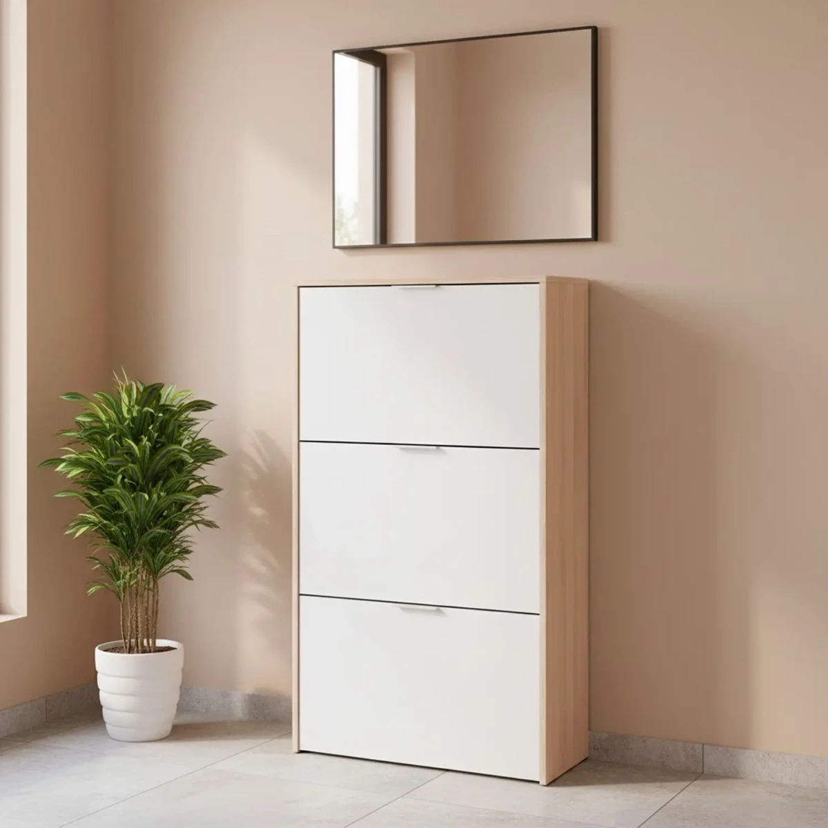 Mobile Portascarpe Salvaspazio Con 3 Ante A Ribalta Capacità Fino A 18 Paia Scarpiera Design Moderno E Minimal Per Ingresso Corridoio Camera Ripostiglio  113 x 60 x 22 Cm