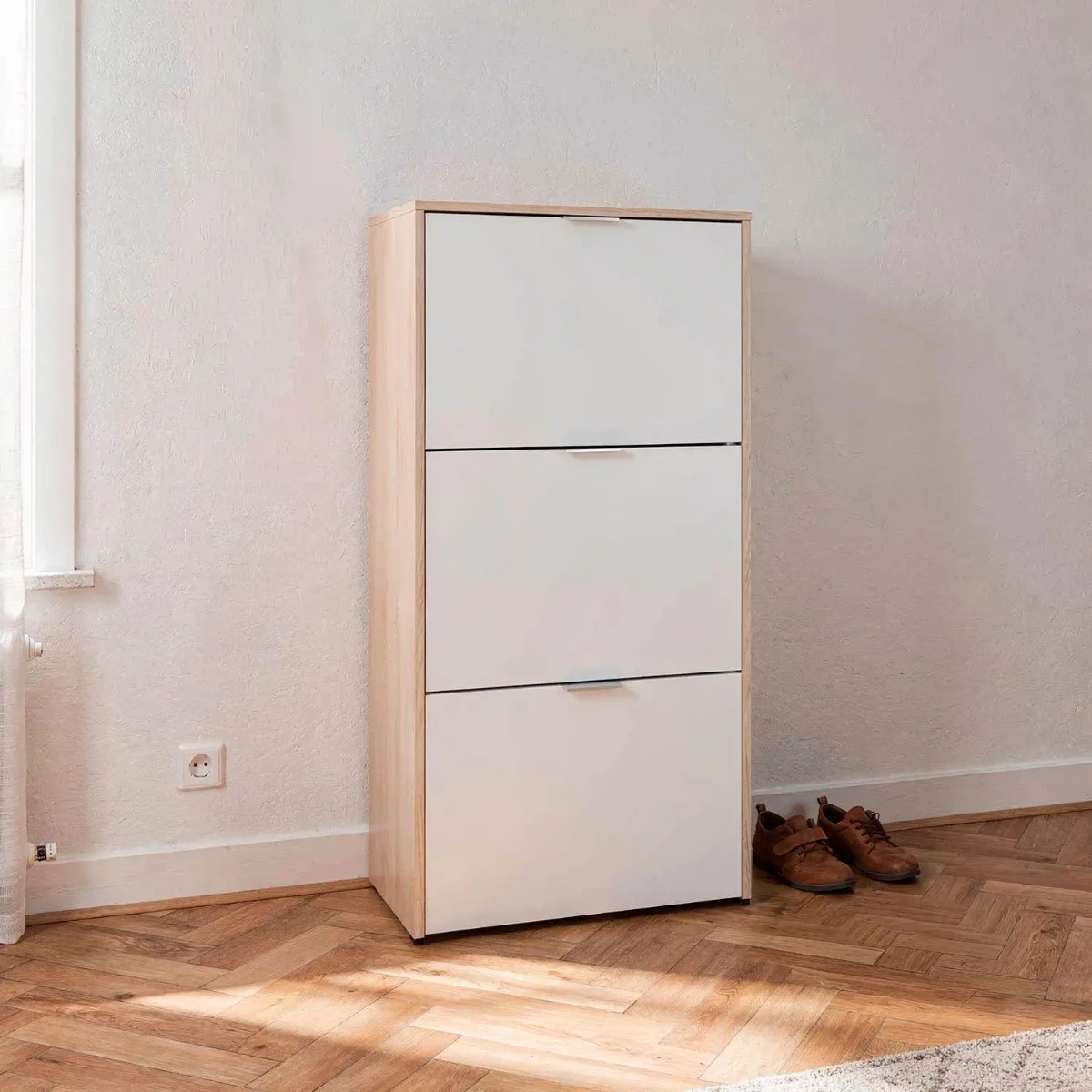 Mobile Portascarpe Salvaspazio Con 3 Ante A Ribalta Capacità Fino A 18 Paia Scarpiera Design Moderno E Minimal Per Ingresso Corridoio Camera Ripostiglio  113 x 60 x 22 Cm