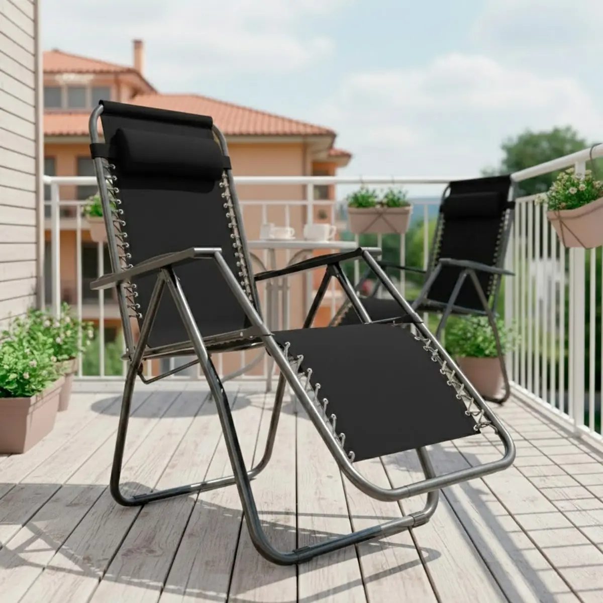Sedia Sdraio A Gravità Zero Da Giardino Poggiatesta Regolabile Sedia Pieghevole Oscillante Ergonomica Traspirante Zero Gravity Da Esterno Piscina Mare Portata Massima 120 Kg (Nero)