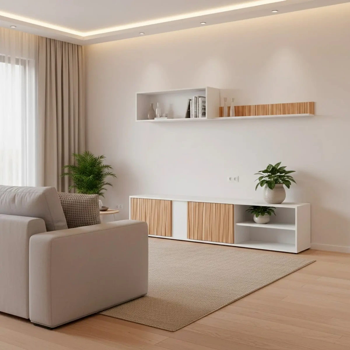 Parete Attrezzata Moderna Con Ante Mensole Vani A Giorno Mobile TV Design Moderno Moduli Sospesi Da Soggiorno Salotto Zona Living 40 x 180 x 33 Cm