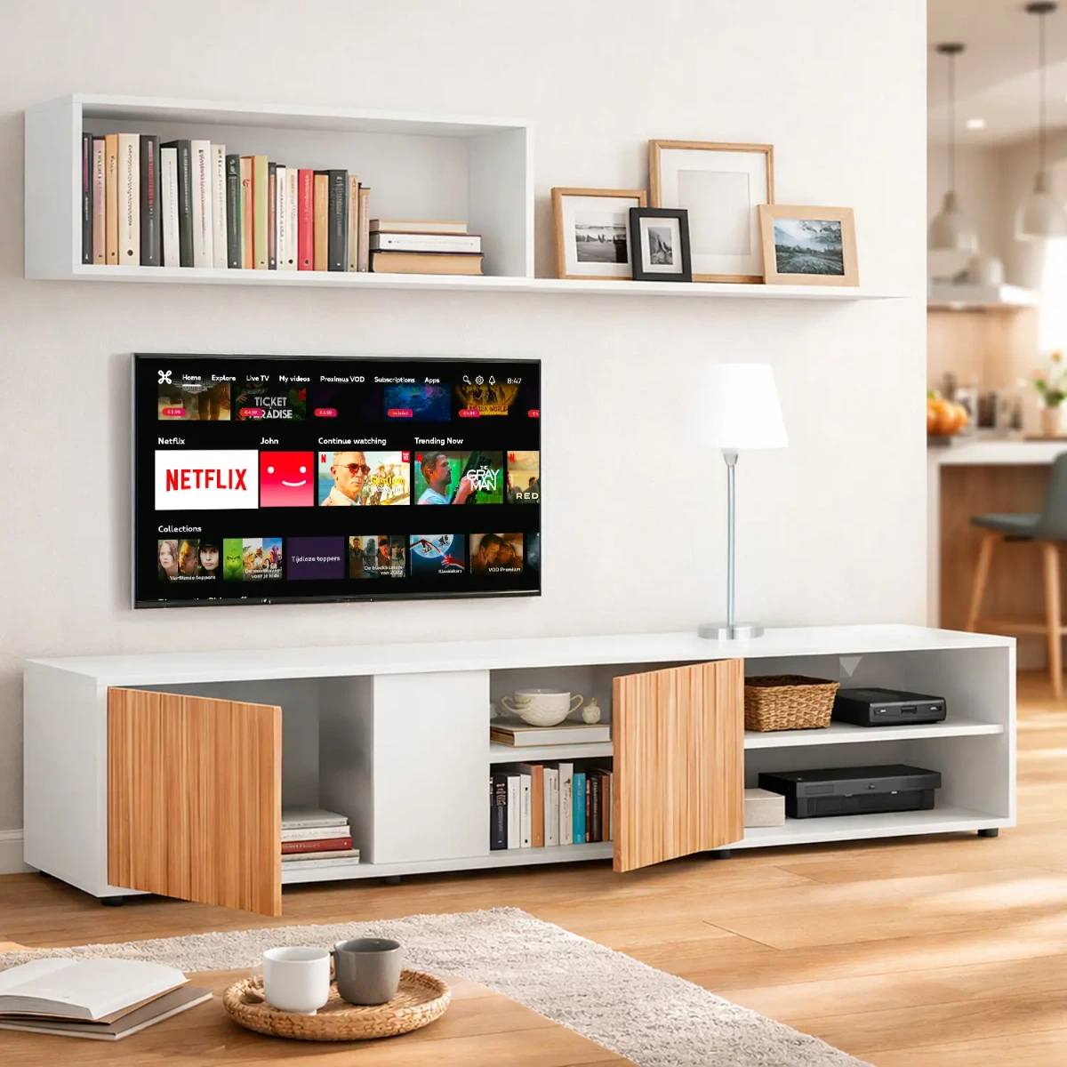Parete Attrezzata Moderna Con Ante Mensole Vani A Giorno Mobile TV Design Moderno Moduli Sospesi Da Soggiorno Salotto Zona Living 40 x 180 x 33 Cm