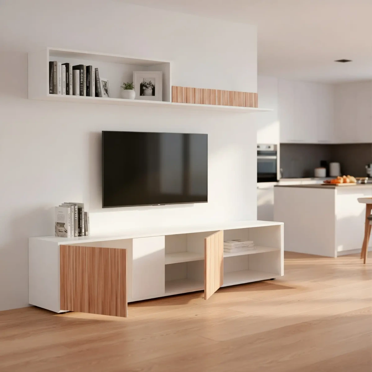 Parete Attrezzata Moderna Con Ante Mensole Vani A Giorno Mobile TV Design Moderno Moduli Sospesi Da Soggiorno Salotto Zona Living 40 x 180 x 33 Cm