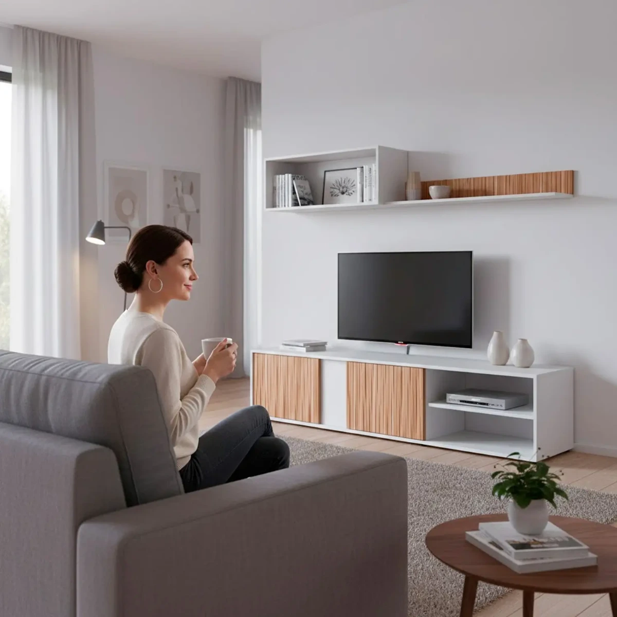 Parete Attrezzata Moderna Con Ante Mensole Vani A Giorno Mobile TV Design Moderno Moduli Sospesi Da Soggiorno Salotto Zona Living 40 x 180 x 33 Cm