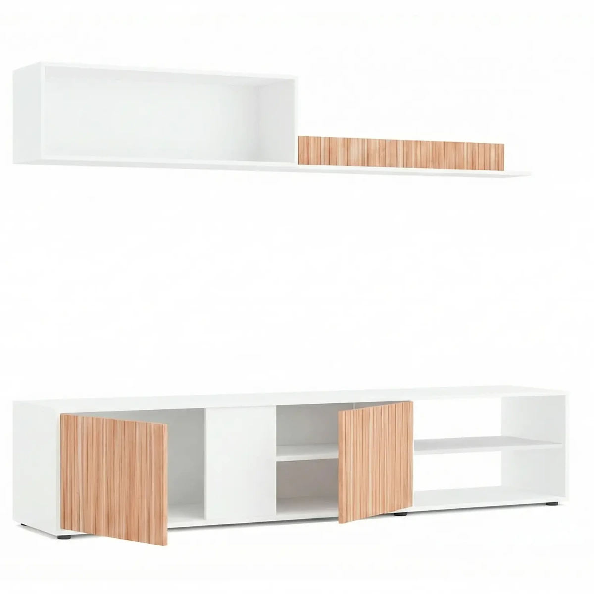 Parete Attrezzata Moderna Con Ante Mensole Vani A Giorno Mobile TV Design Moderno Moduli Sospesi Da Soggiorno Salotto Zona Living 40 x 180 x 33 Cm
