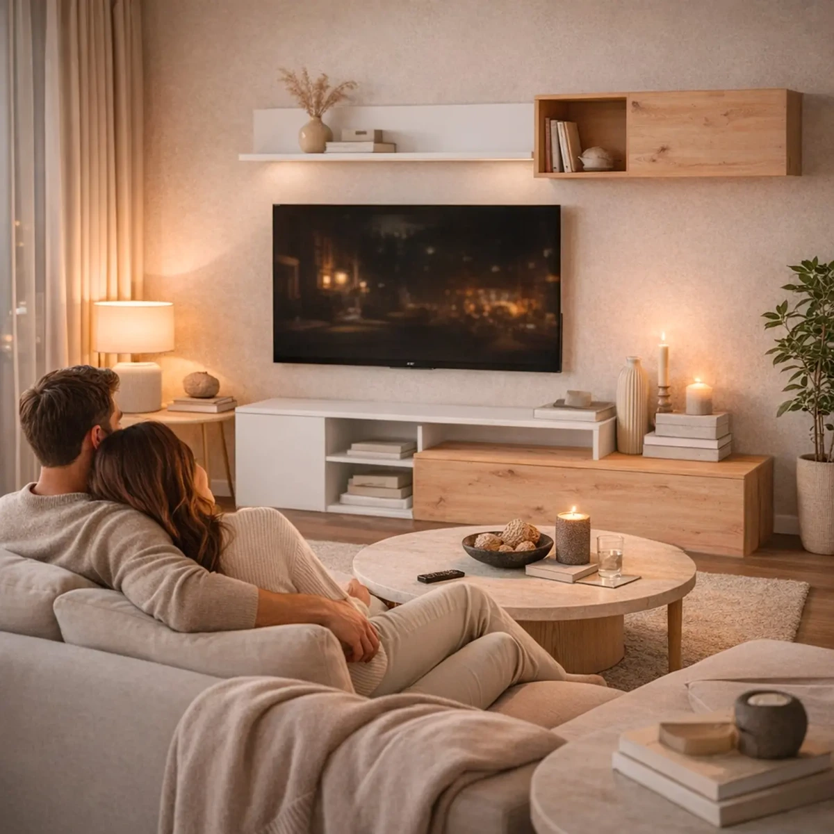 Parete Attrezzata Soggiorno Mobile TV Con Modulo Superiore E Mensola Foro Passacavi Design Moderno Per Zona Living Elegante E Funzionale 220 x 44 x 40 Cm