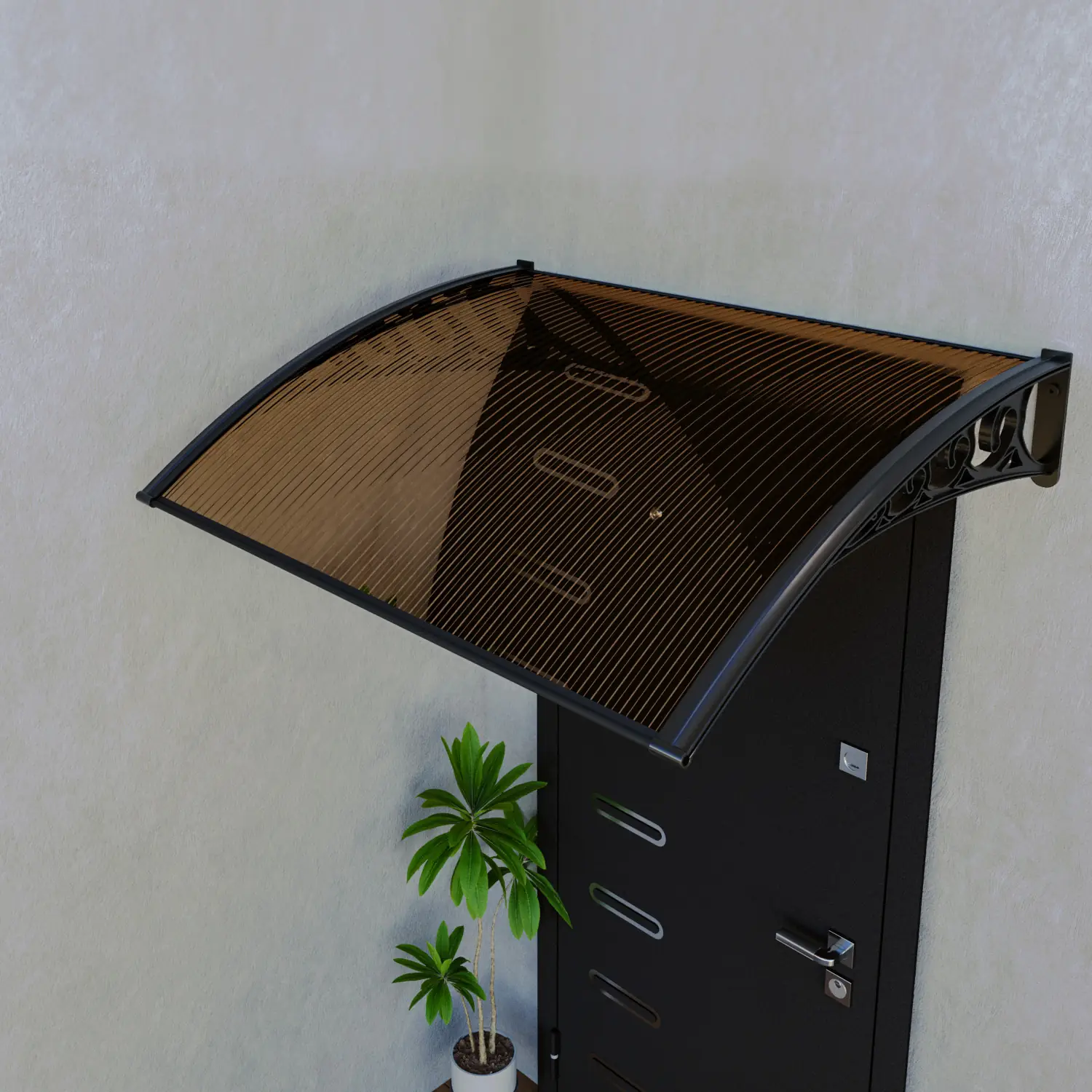 Pensilina Per Copertura In Policarbonato Alveolare Tettoia Modulabile Per Esterno Per Porte Balcone Finestre Elegante E Resistente, Colore Nero E Fumè 60 x 100 cm (p x l)