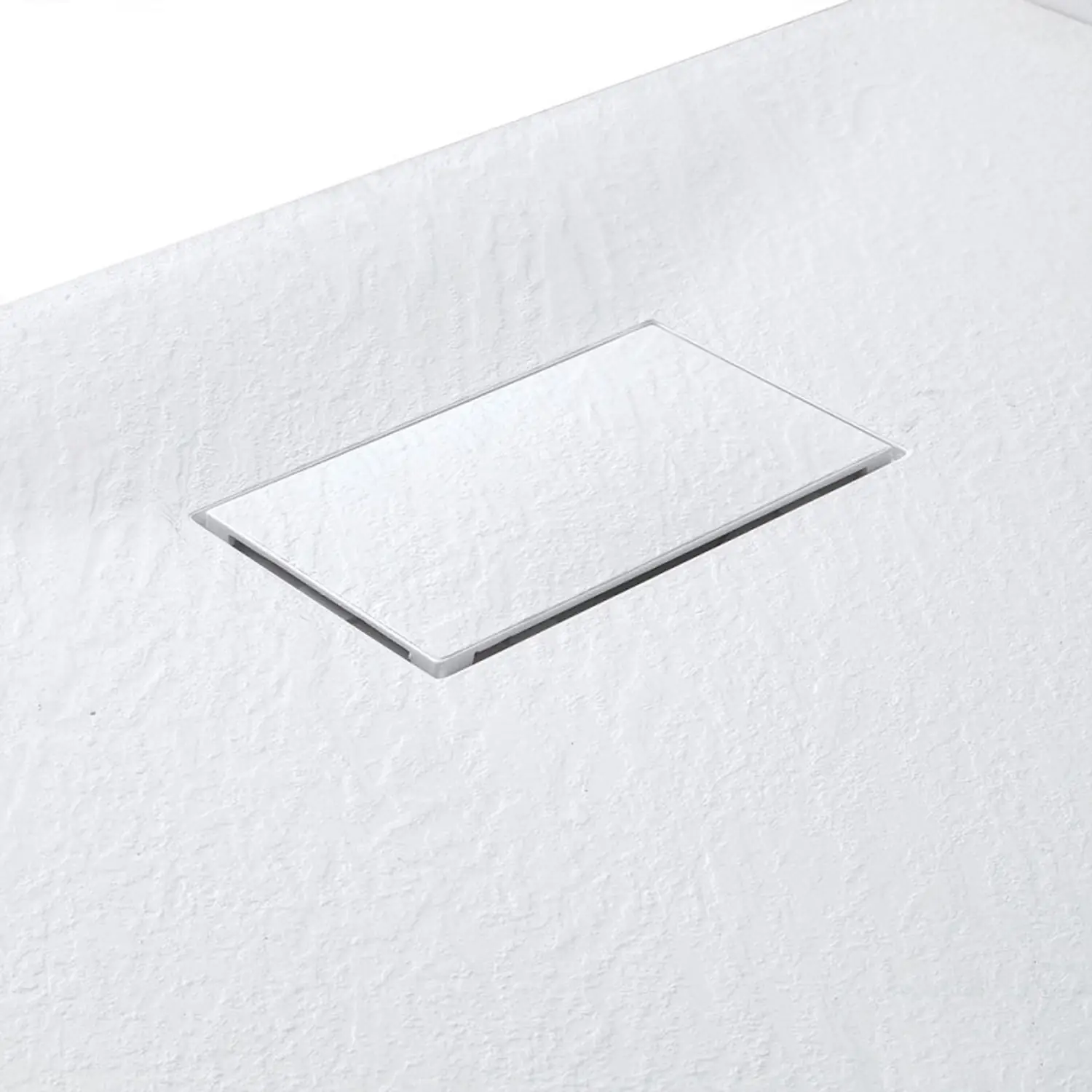 Piatto Doccia Spessore 2.6 Cm Resina SMC Effetto Pietra Stone Ardesia Antiscivolo Riducibile Filopavimento Con Griglia Di Copertura Bianco 70x160 Cm