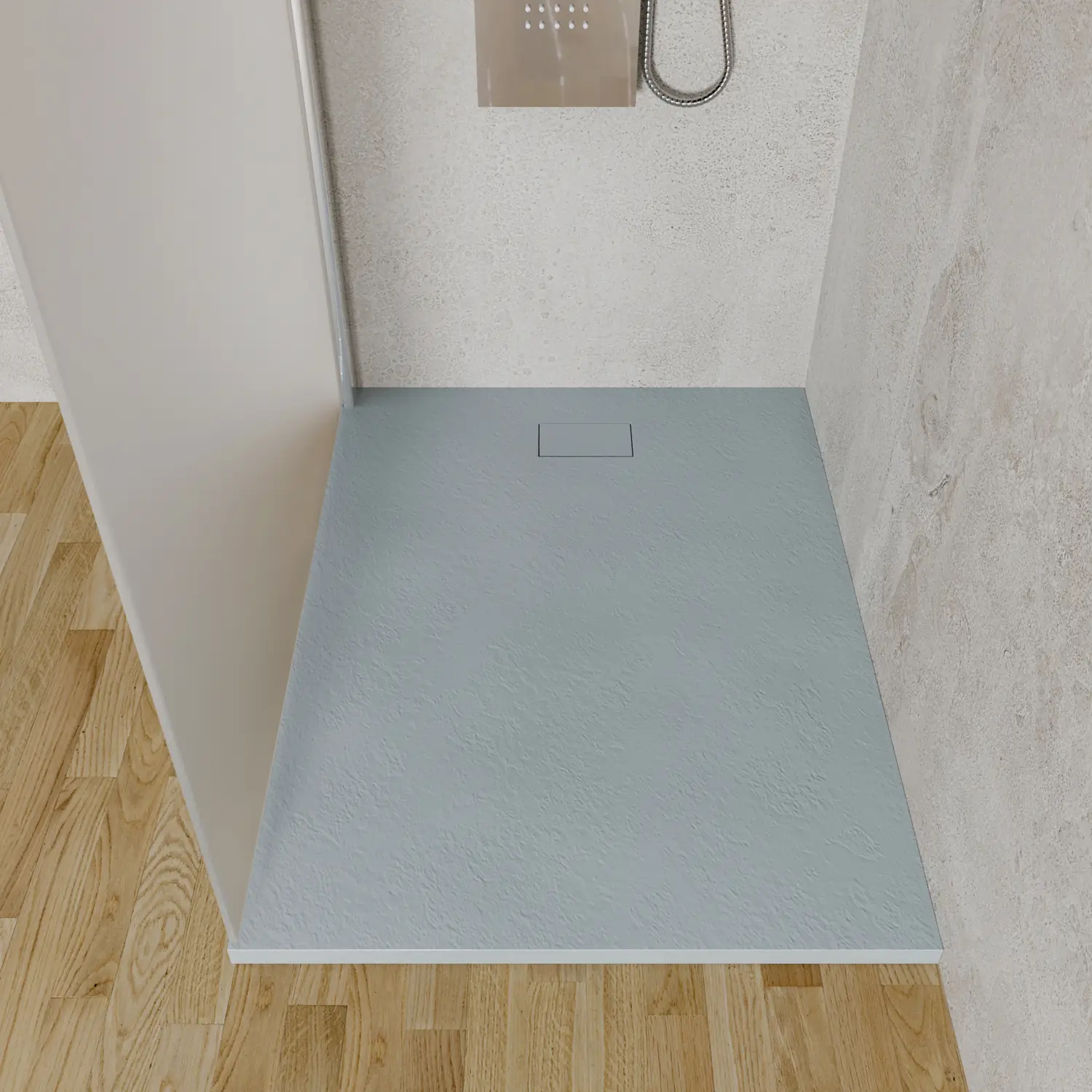 Piatto Doccia Spessore 2.6 Cm Resina SMC Effetto Pietra Stone Ardesia Antiscivolo Riducibile Filopavimento Con Griglia Di Copertura Grigio 80x100 Cm