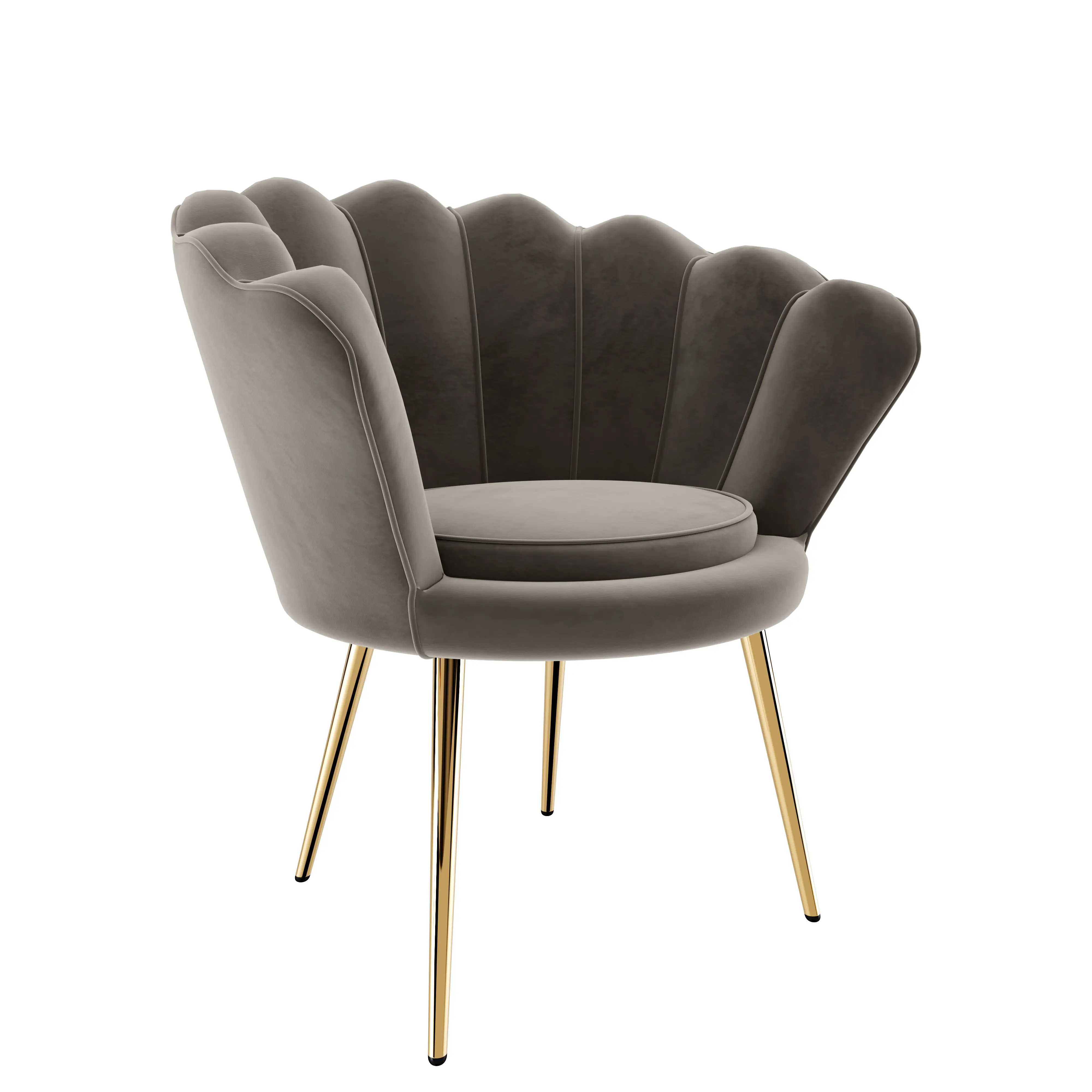 Poltrona Imbottita Schienale A Conchiglia Poltroncina In Velluto Imbottita Soft Foam Gambe In Metallo Dorato Resistenti Salotto Camera Letto Soggiorno Design Madera 69 x 71 x 84 Cm (Grigio)
