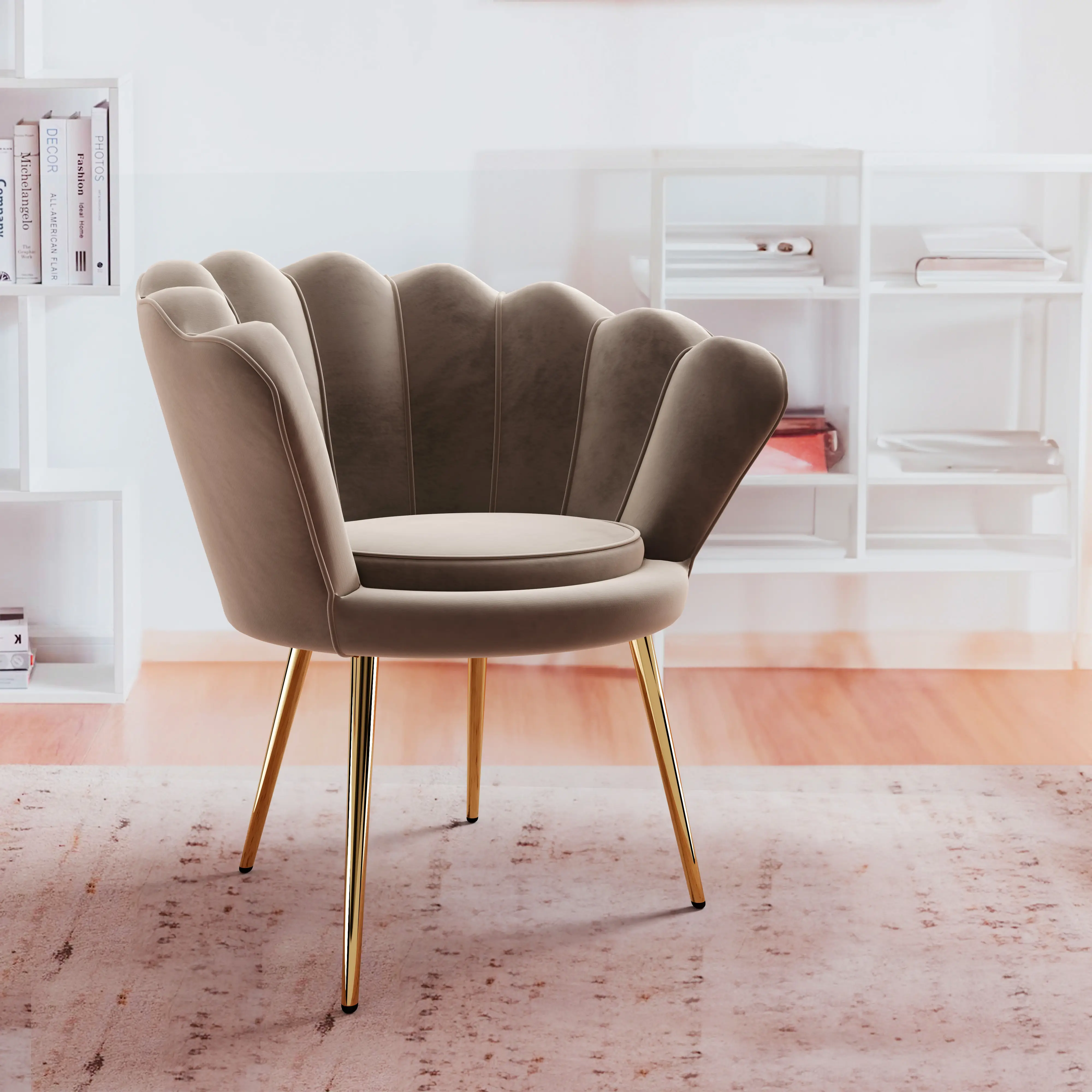 Poltrona Imbottita Schienale A Conchiglia Poltroncina In Velluto Imbottita Soft Foam Gambe In Metallo Dorato Resistenti Salotto Camera Letto Soggiorno Design Madera 69 x 71 x 84 Cm (Grigio)
