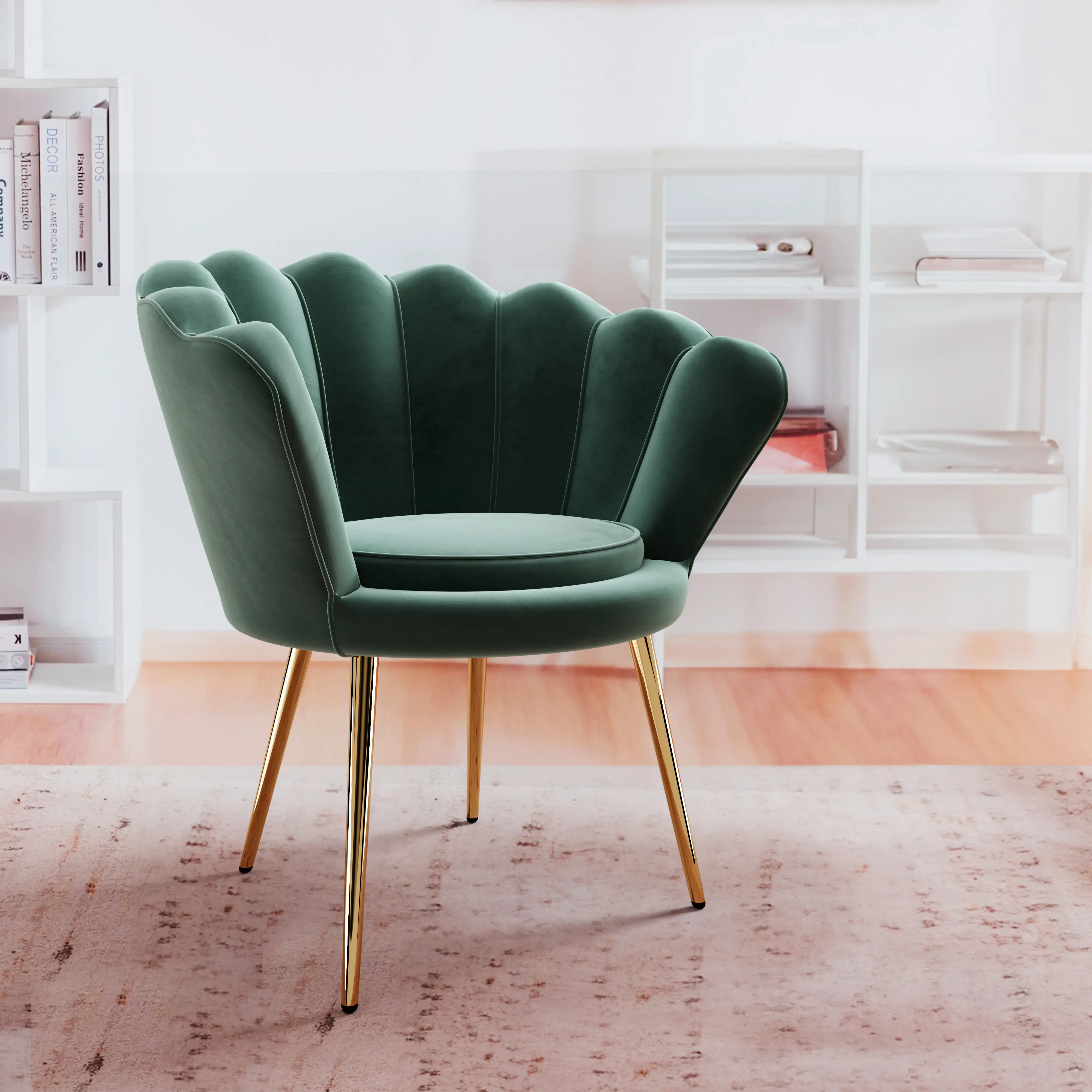 Poltrona Imbottita Schienale A Conchiglia Poltroncina In Velluto Imbottita Soft Foam Gambe In Metallo Dorato Resistenti Salotto Camera Letto Soggiorno Design Madera 69 x 71 x 84 Cm (Verde Tiffany)