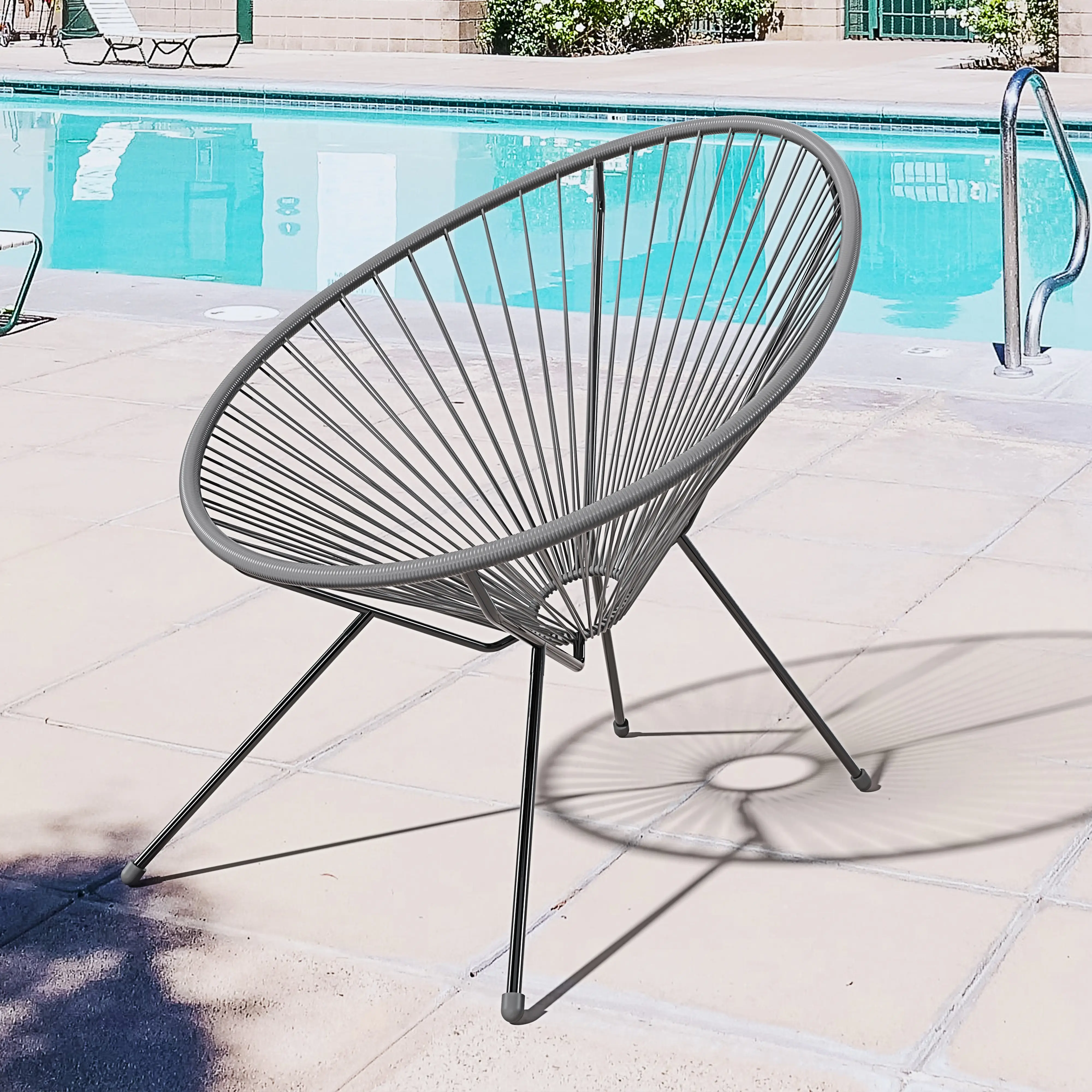 Poltrona Sedia Relax Con Seduta A Corde Intrecciate Ovale E Struttura In Acciaio Robusto Arredo Arredamento Giardino Esterno Terrazzo Salone Soggiorno Salotto Design 72 x 78 x 89 cm (Grigio Scuro)