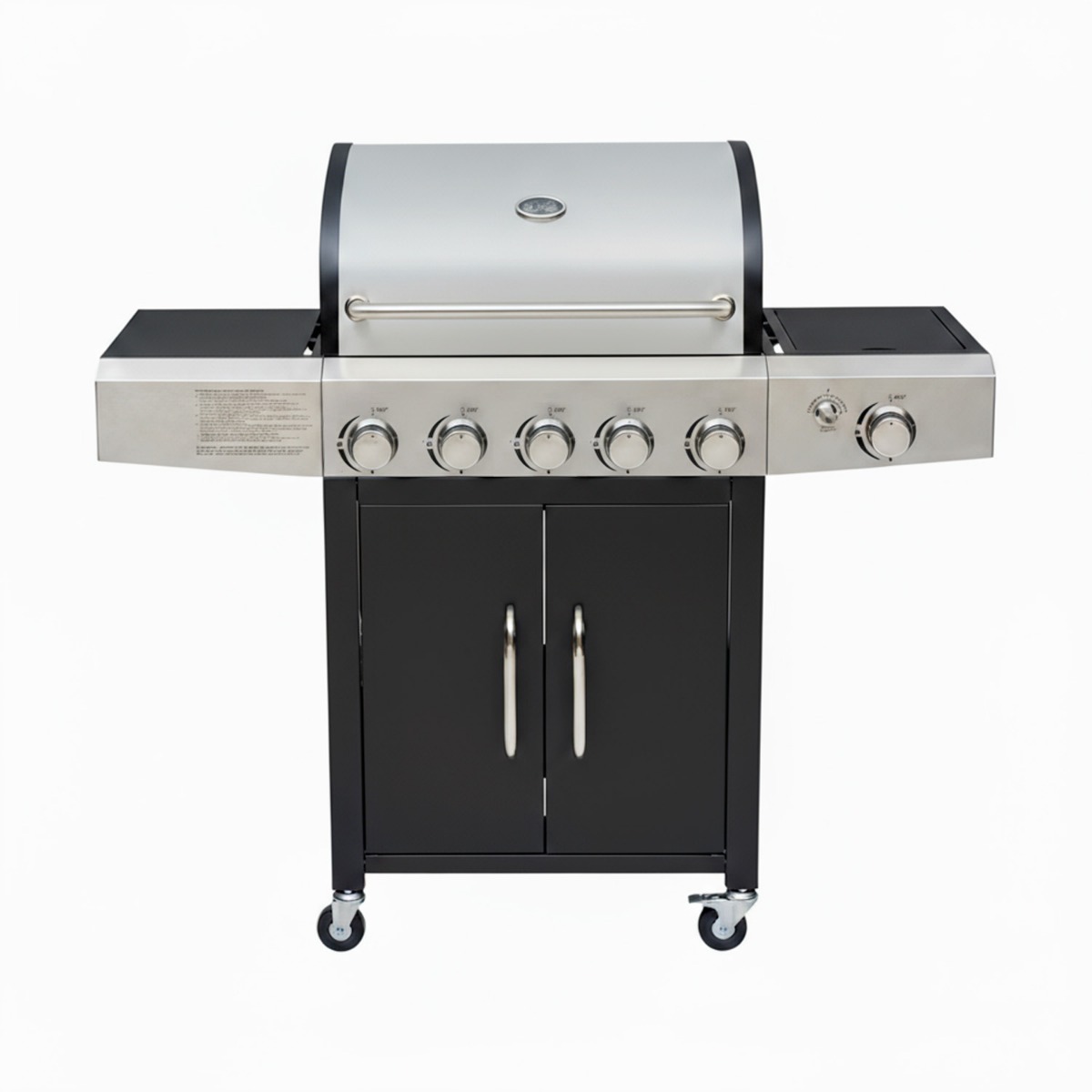 Barbecue a Gas Professionale XXL Da 19 kW con 6 Bruciatori in Acciaio Inox 304 Con Fuoco Laterale Termometro Coperchio Doppio Griglia Di Cottura 70 x 42 Cm Scaldavivande Ruote - Nero
