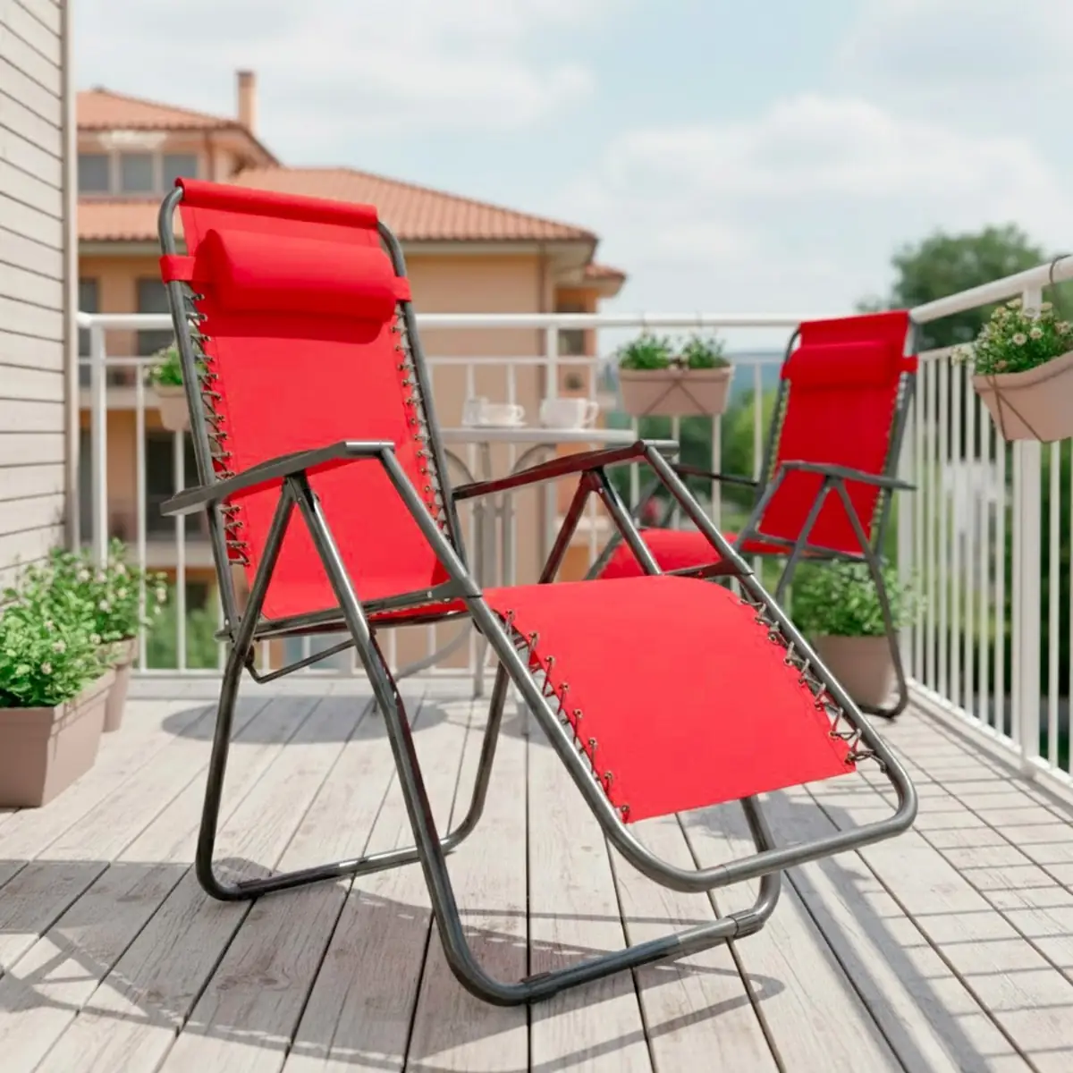 Sedia Sdraio A Gravità Zero Da Giardino Poggiatesta Regolabile Sedia Pieghevole Oscillante Ergonomica Traspirante Zero Gravity Da Esterno Piscina Mare Portata Massima 120 Kg (Rosso)
