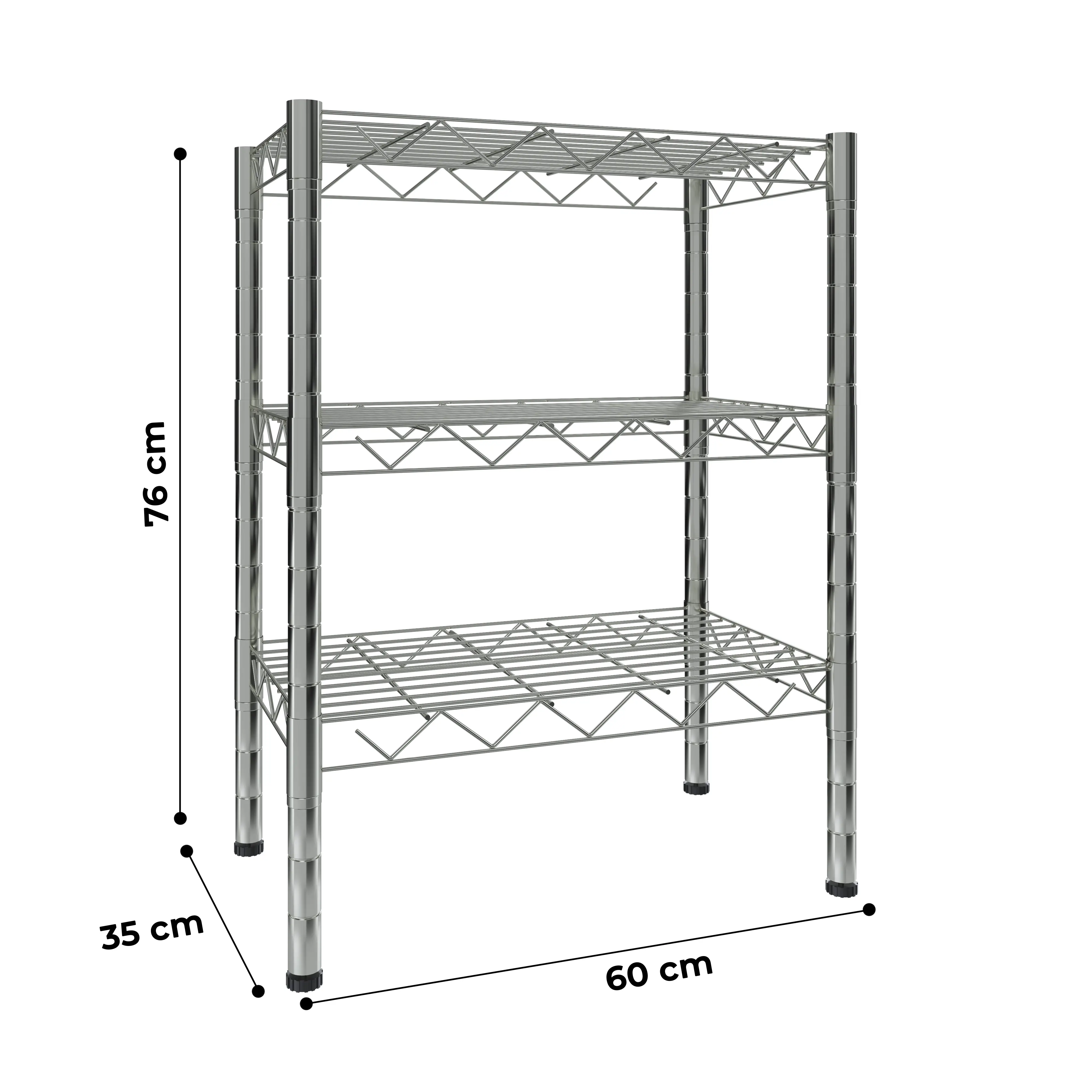 Scaffalatura 3 Ripiani Scaffale Portaoggetti In Acciaio Cromato Ideale Per Casa Cucina Garage Portata Massima 120 Kg Officina Cantina 76 x 60 x 35 Cm Colore Argento