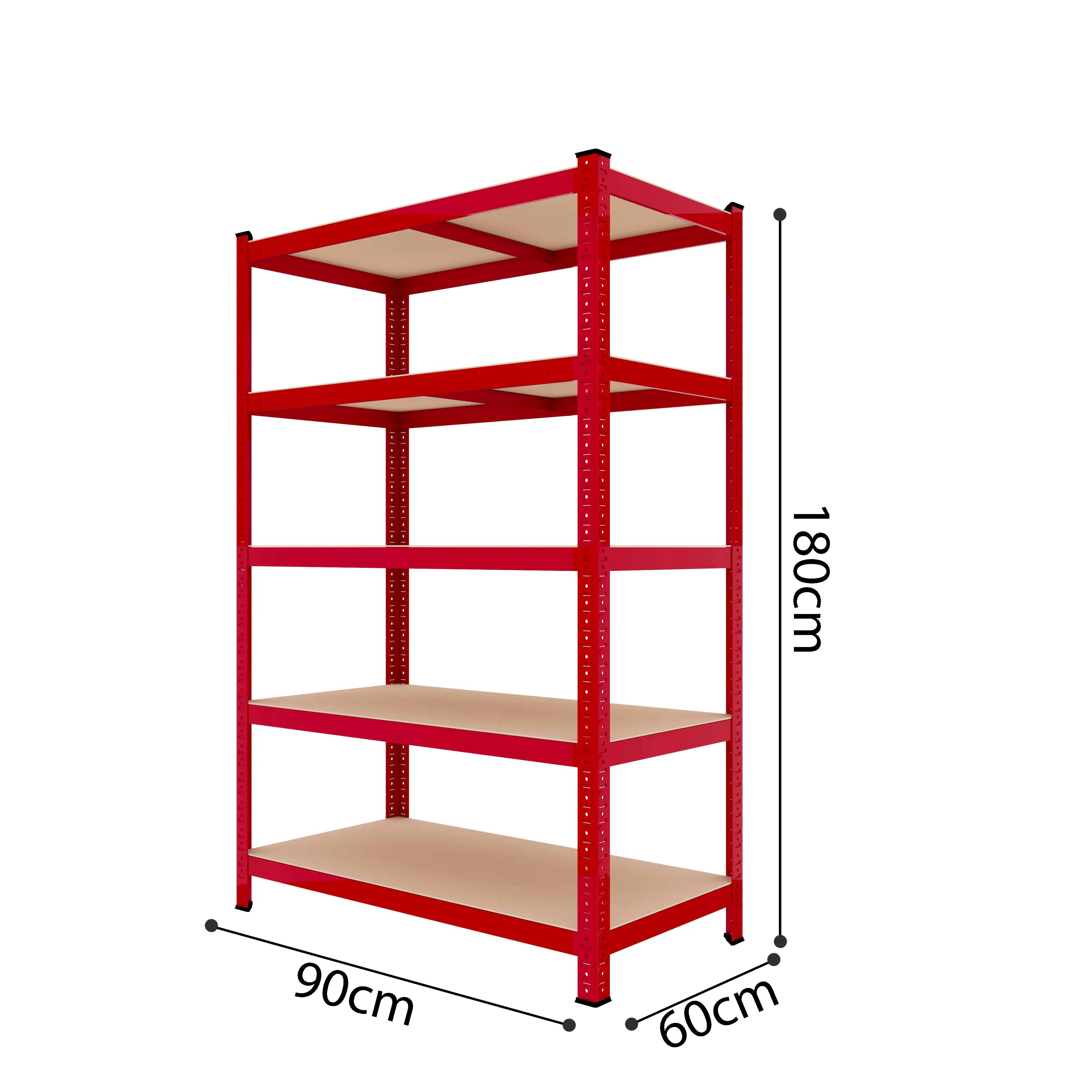 Scaffale In MDF E Metallo Mensole Alta Portata 180 x 90 x 60 cm Fino a 875 kg Con 5 Ripiani Regolabili In Altezza Garage Officina Cantina Capannone Magazzino Design Modulare Pinellas Rosso
