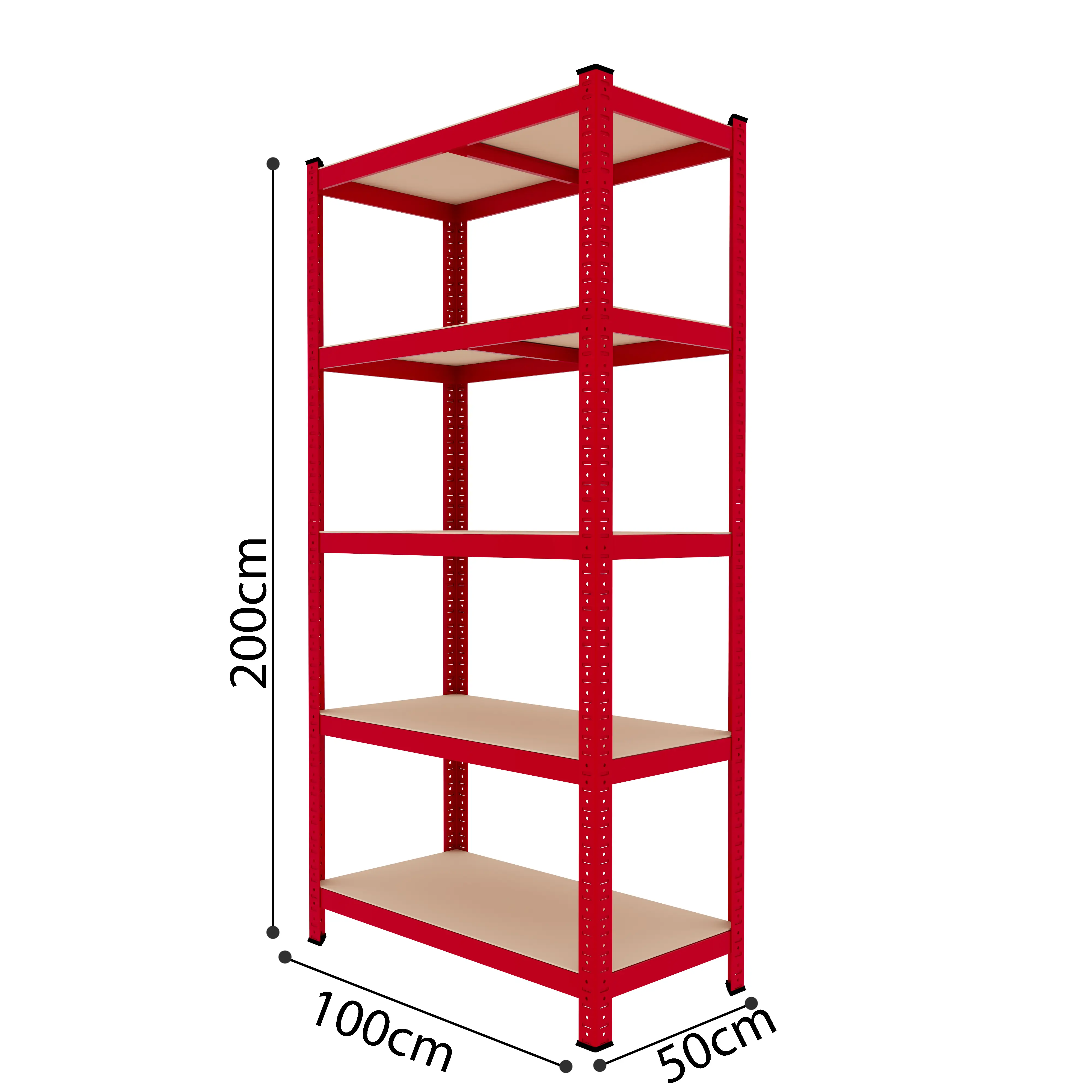 Scaffale In MDF E Metallo Mensole Alta Portata 200 x 100 x 50 cm Fino a 875 kg Con 5 Ripiani Regolabili In Altezza Garage Officina Cantina Capannone Magazzino Design Modulare Baker Rosso