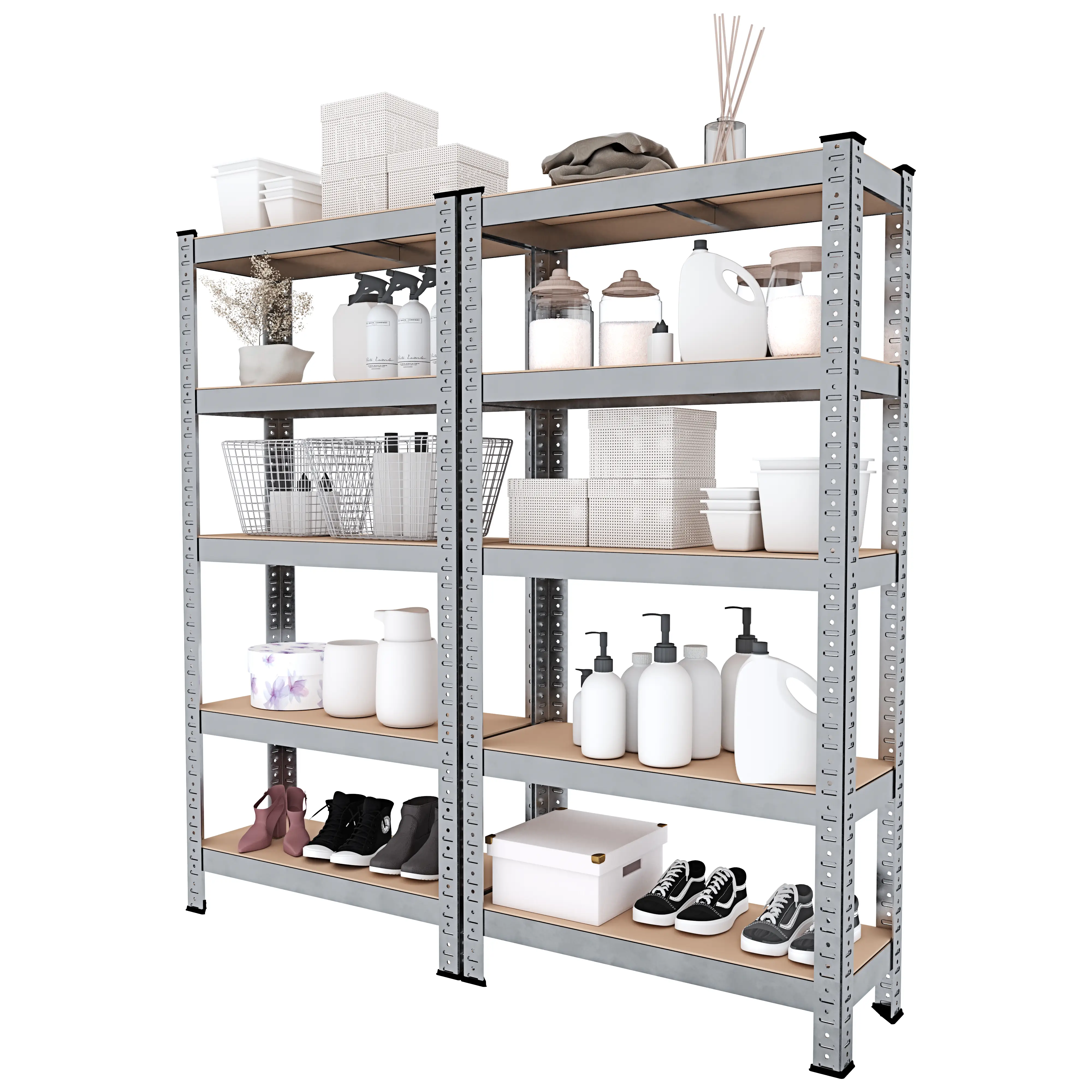Scaffale Metallo E Legno MDF Ad Alta Portata Carico Pesante Fino a 875 kg 5 Ripiani Regolabili Garage Officina Cantina Capannone Magazzino Design Modulare 150 x 75 x 30 cm