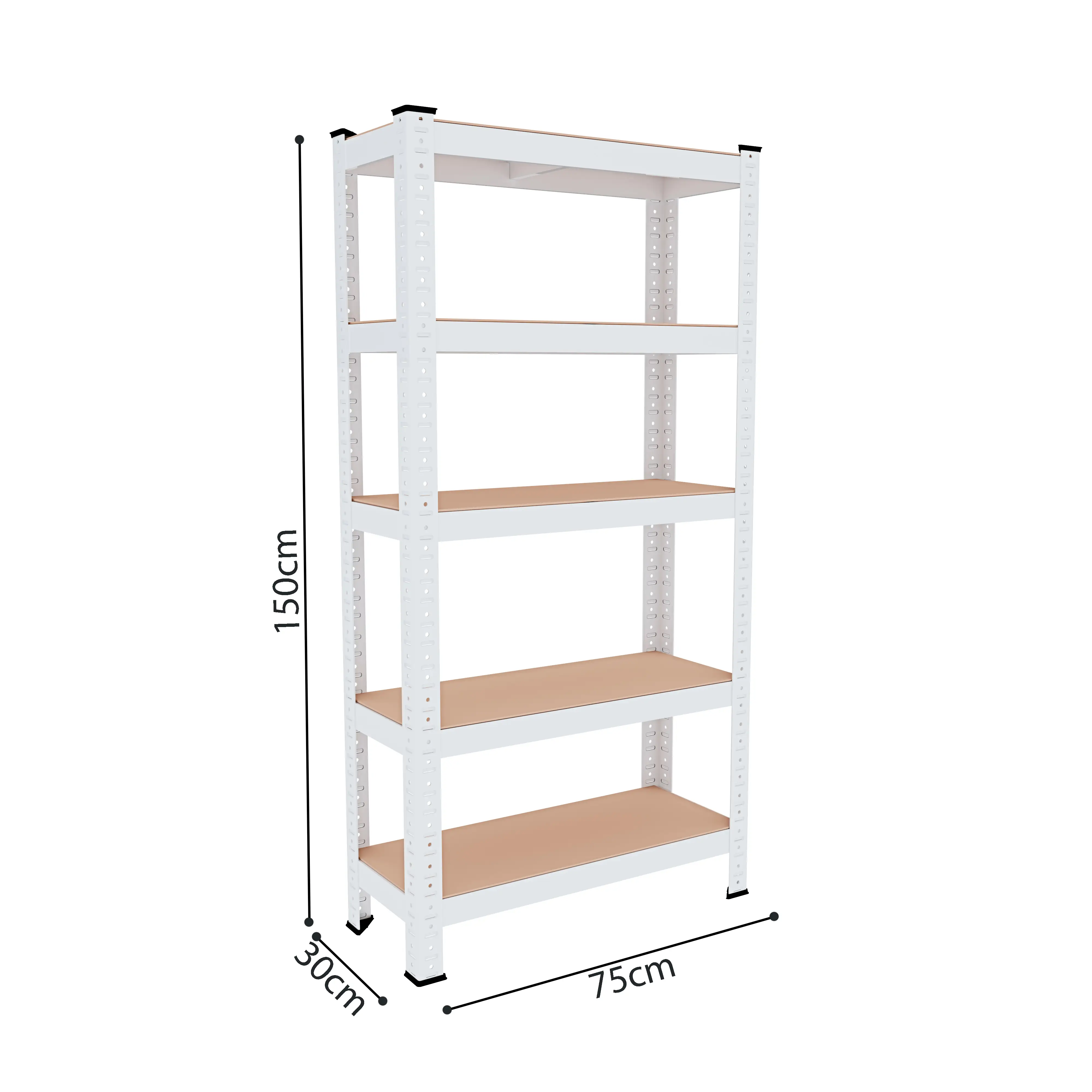 Scaffale Metallo E Legno MDF Ad Alta Portata Carico Pesante Fino a 875 kg 5 Ripiani Regolabili Garage Officina Cantina Capannone Magazzino Design Modulare 150 x 75 x 30 cm Bianco