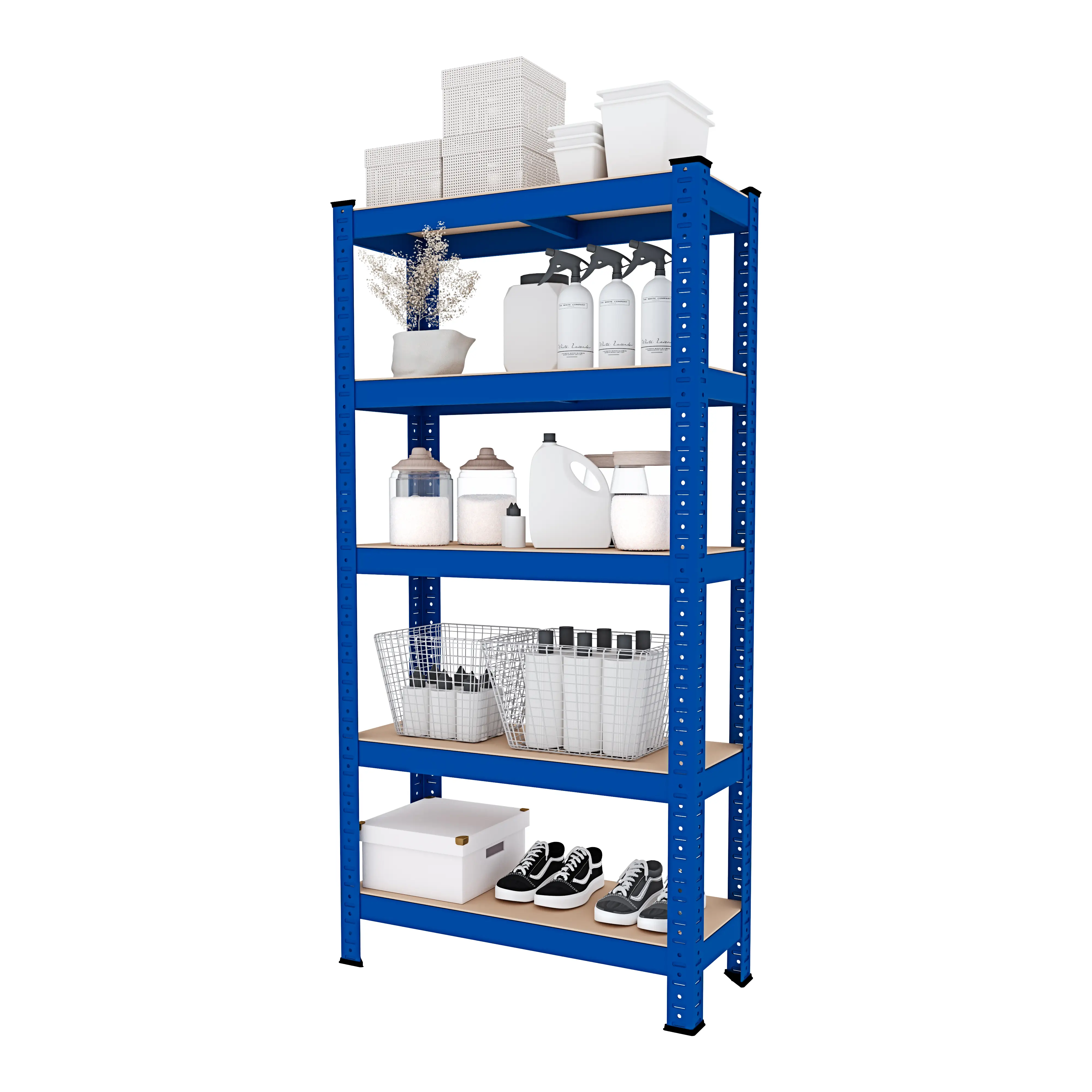 Scaffale Metallo E Legno MDF Ad Alta Portata Carico Pesante Fino a 875 kg 5 Ripiani Regolabili Garage Officina Cantina Capannone Magazzino Design Modulare 150 x 75 x 30 cm Blu