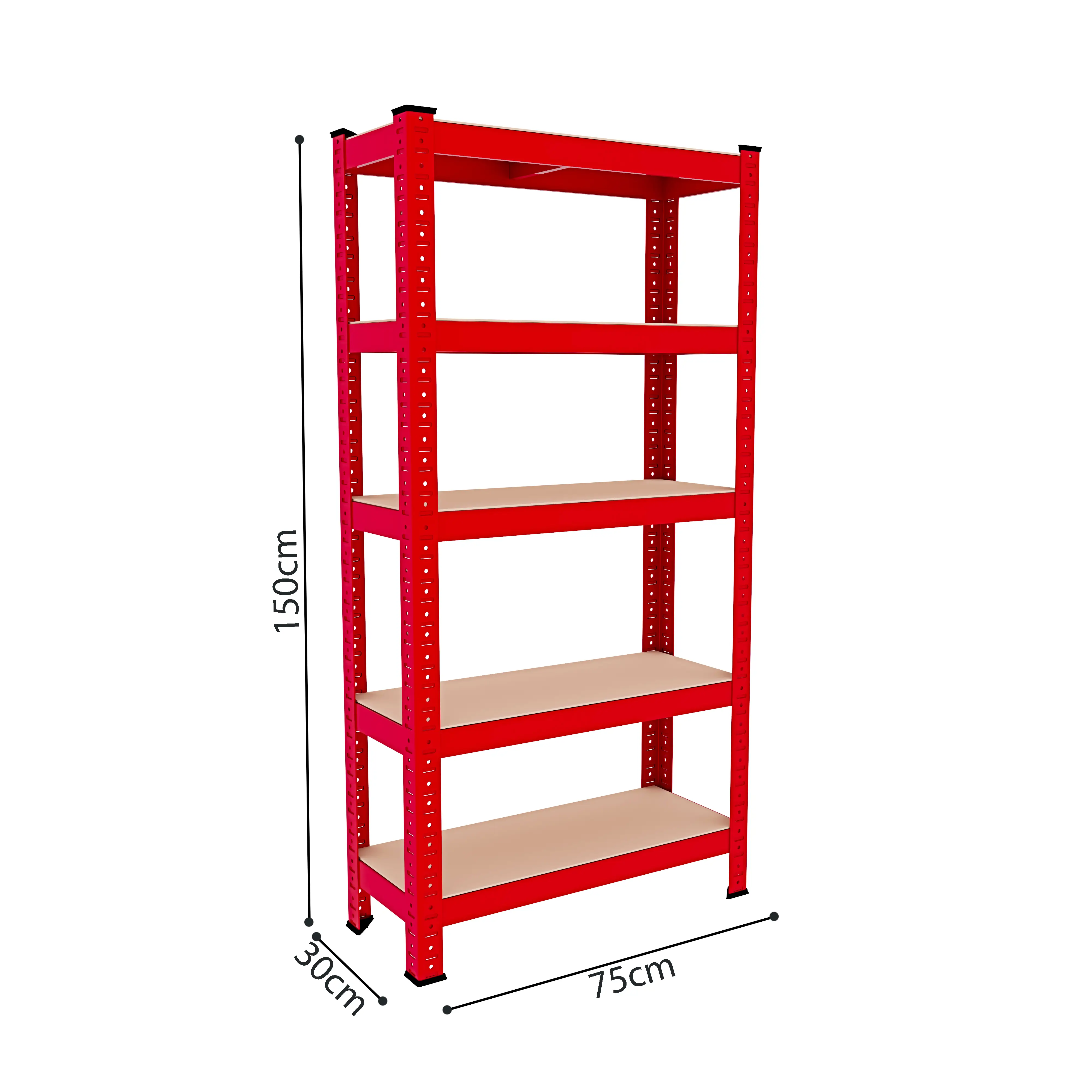 Scaffale Metallo E Legno MDF Ad Alta Portata Carico Pesante Fino a 875 kg 5 Ripiani Regolabili Garage Officina Cantina Capannone Magazzino Design Modulare 150 x 75 x 30 cm Rosso