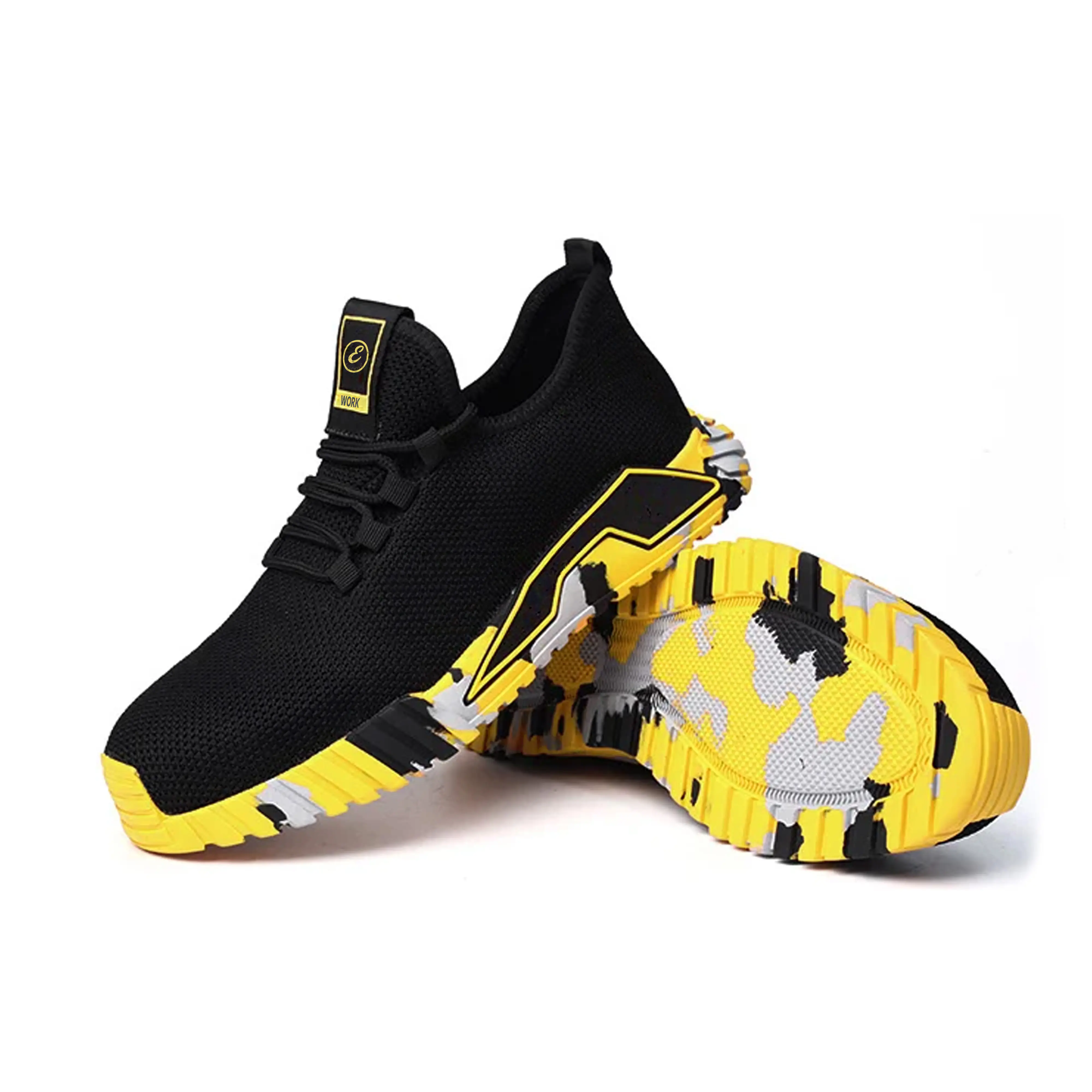 Scarpe Antinfortunistiche da Lavoro Cantiere Leggere Comode Traspiranti Sicurezza Antiscivolo Puntale in Acciaio con Protezione Antiperforazione Certificazione CE (Nero e Giallo, 40)