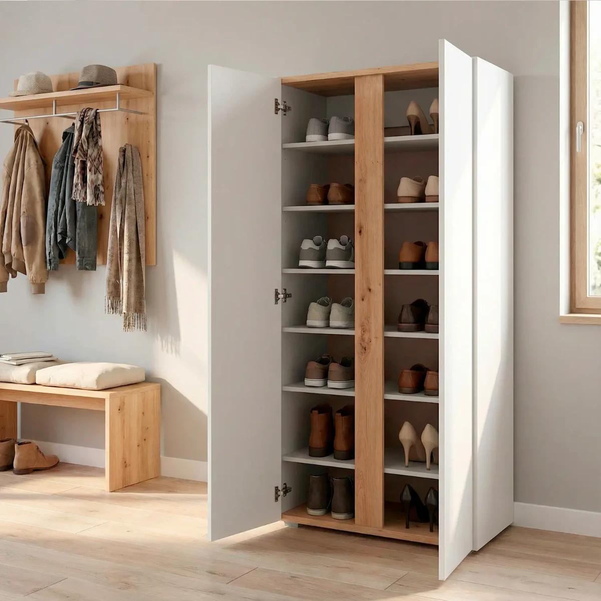 Scarpiera A 2 Ante Con 6 Ripiani Regolabili Mobile Portascarpe Moderno Per Ingresso Zona Giorno Corridoio Design Minimal Capacità Fino A 18 Paia