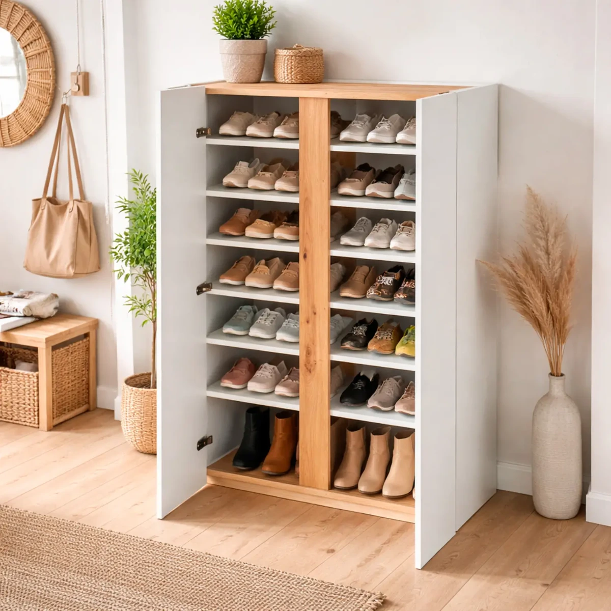 Scarpiera A 2 Ante Con 6 Ripiani Regolabili Mobile Portascarpe Moderno Per Ingresso Zona Giorno Corridoio Design Minimal Capacità Fino A 18 Paia