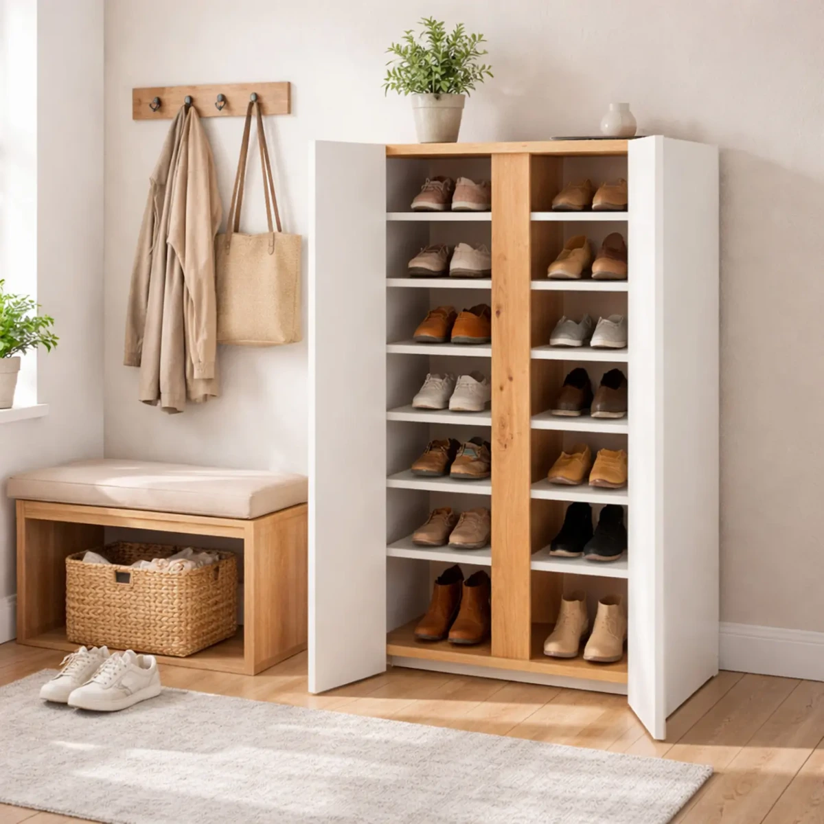 Scarpiera A 2 Ante Con 6 Ripiani Regolabili Mobile Portascarpe Moderno Per Ingresso Zona Giorno Corridoio Design Minimal Capacità Fino A 18 Paia