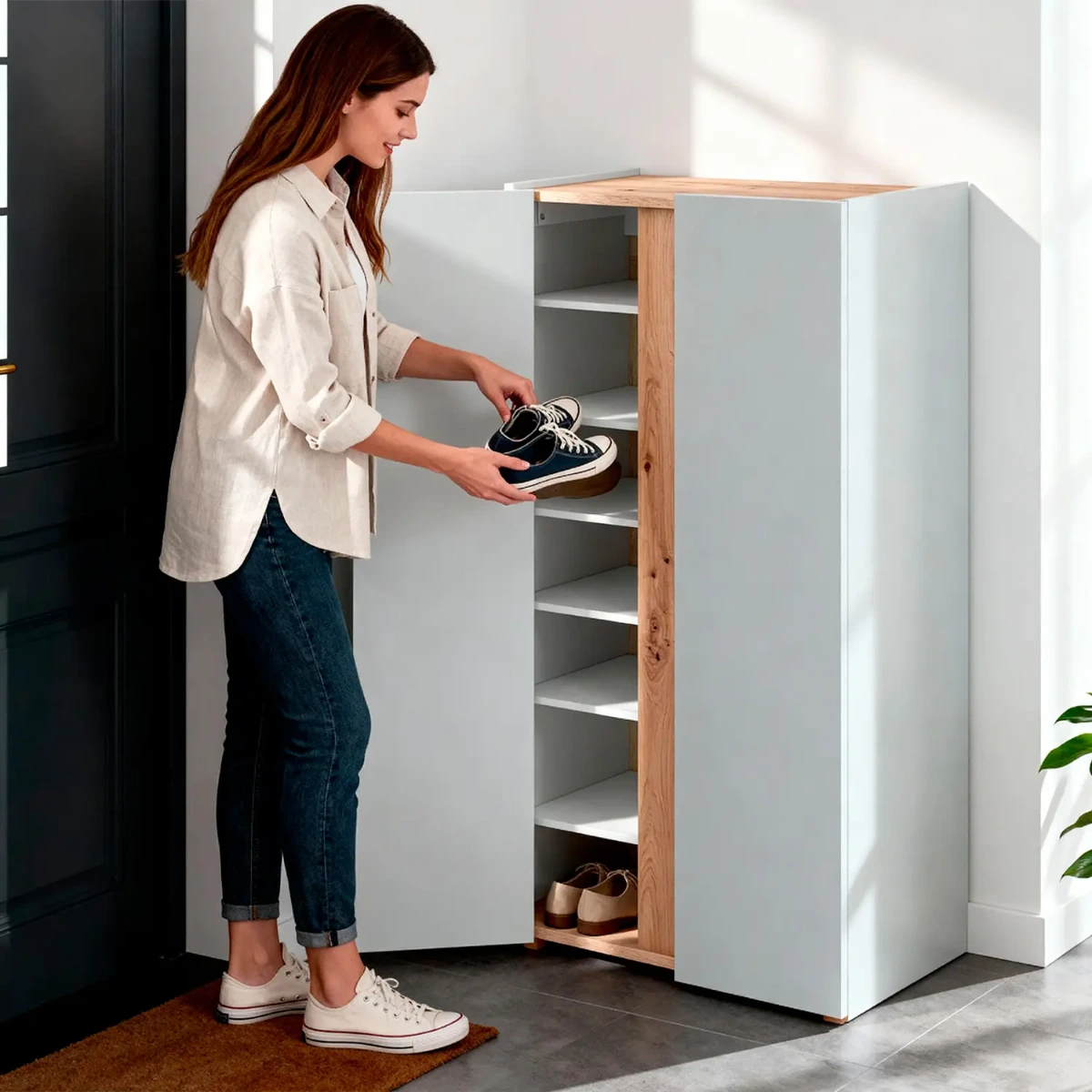 Scarpiera A 2 Ante Con 6 Ripiani Regolabili Mobile Portascarpe Moderno Per Ingresso Zona Giorno Corridoio Design Minimal Capacità Fino A 18 Paia