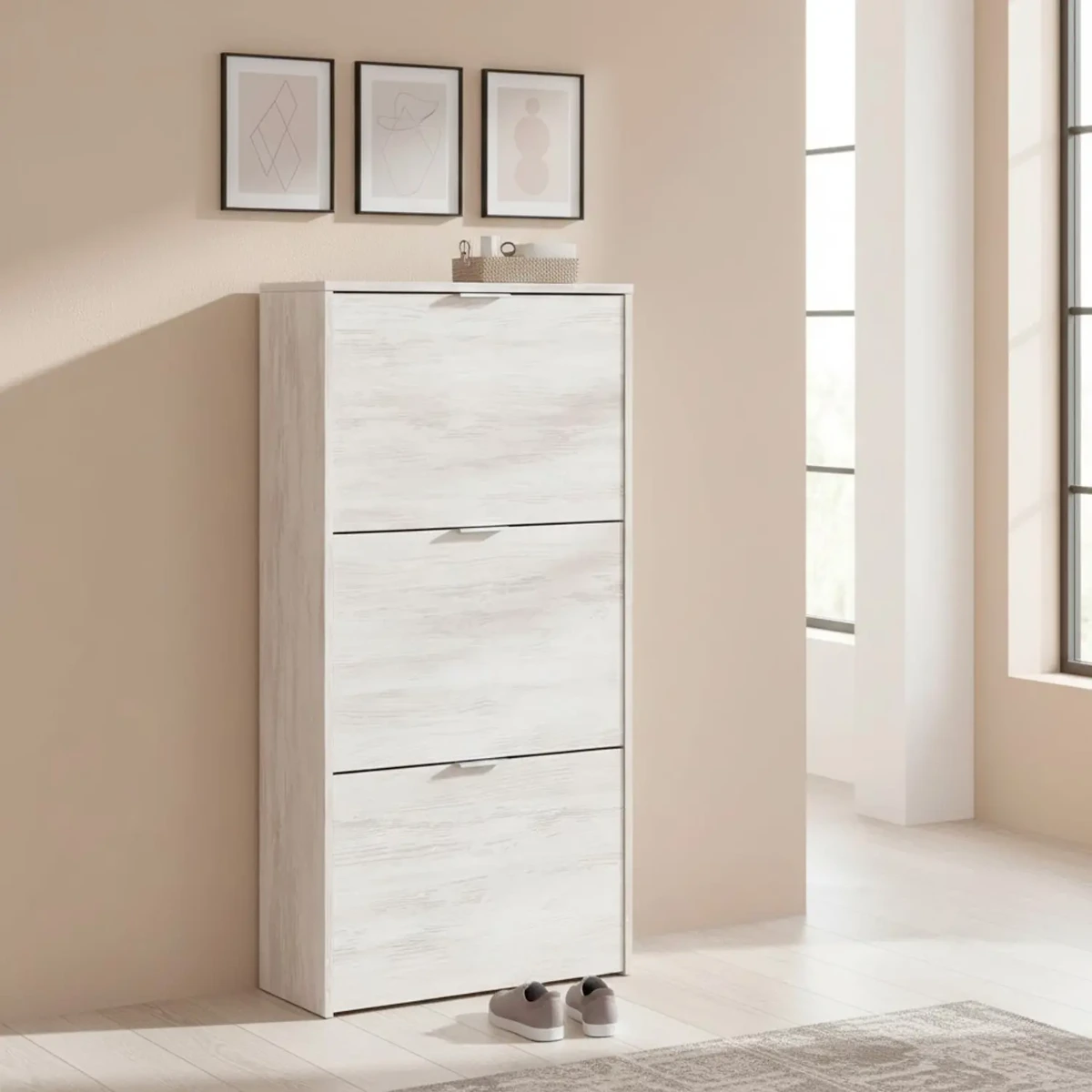 Scarpiera A Ribalta Salvaspazio 3 Ante E 6 Ripiani Mobile Portascarpe Antigraffio Fino A 20 Paia Di Scarpe Design Moderno Minimal Ingresso Corridoio Retro Porta 113 x 60 x 22 Cm
