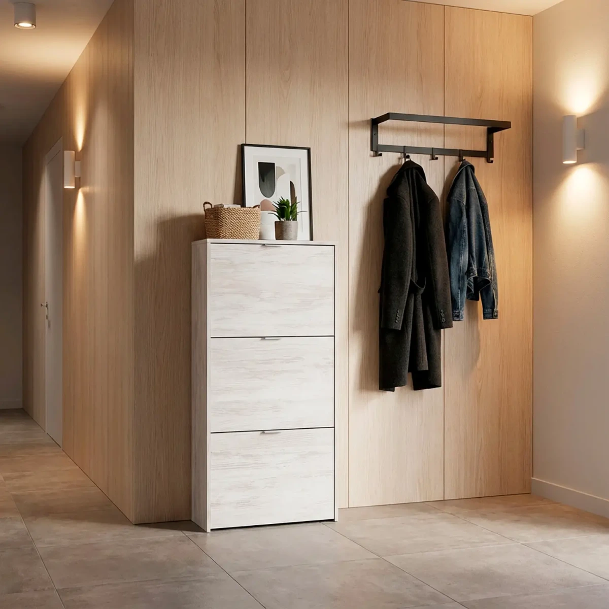 Scarpiera A Ribalta Salvaspazio 3 Ante E 6 Ripiani Mobile Portascarpe Antigraffio Fino A 20 Paia Di Scarpe Design Moderno Minimal Ingresso Corridoio Retro Porta 113 x 60 x 22 Cm