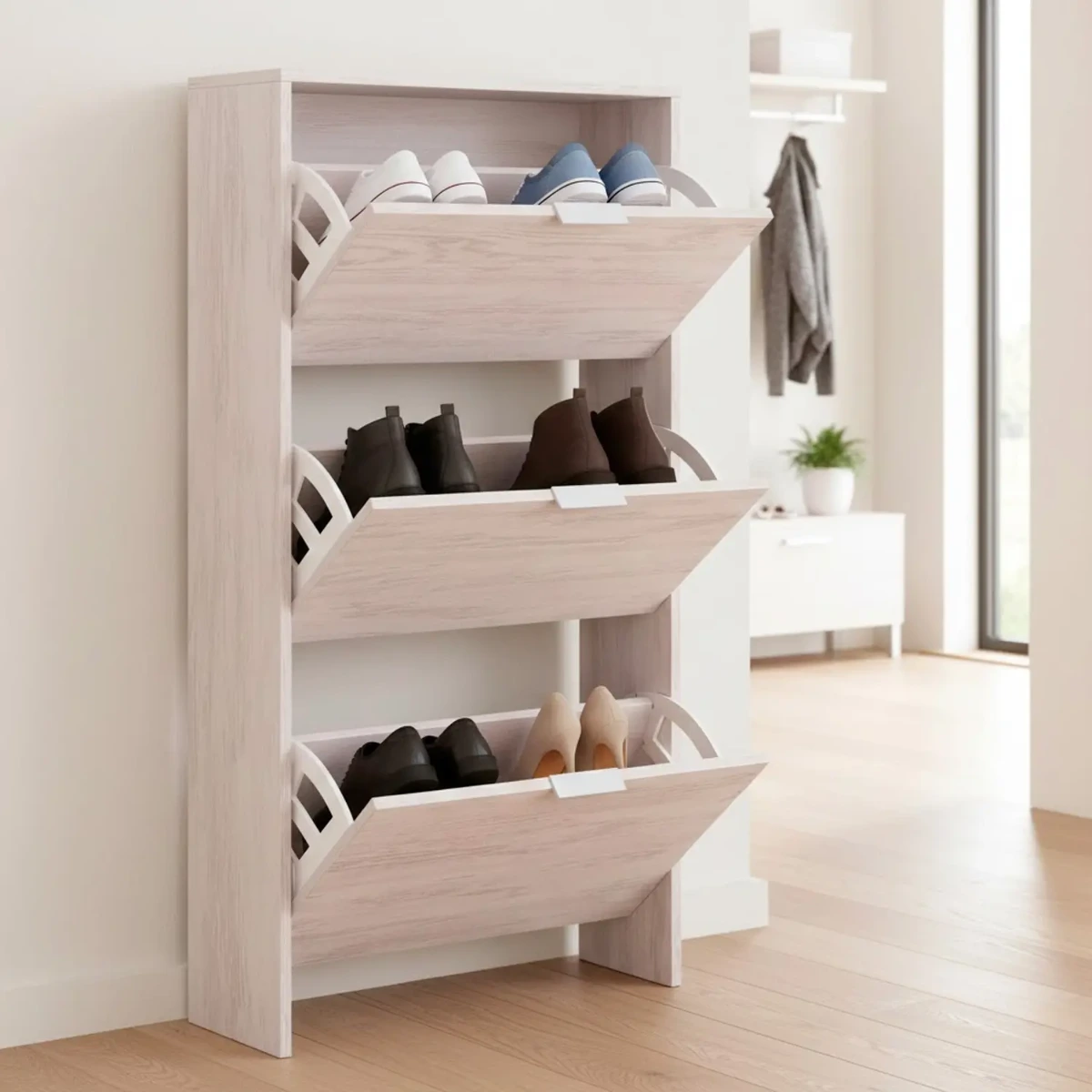 Scarpiera A Ribalta Salvaspazio 3 Ante E 6 Ripiani Mobile Portascarpe Antigraffio Fino A 20 Paia Di Scarpe Design Moderno Minimal Ingresso Corridoio Retro Porta 113 x 60 x 22 Cm