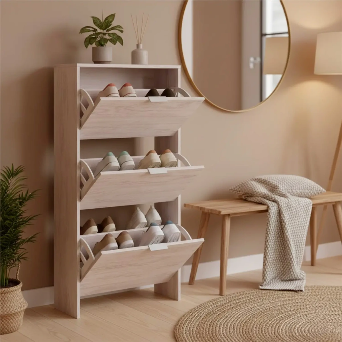 Scarpiera A Ribalta Salvaspazio 3 Ante E 6 Ripiani Mobile Portascarpe Antigraffio Fino A 20 Paia Di Scarpe Design Moderno Minimal Ingresso Corridoio Retro Porta 113 x 60 x 22 Cm