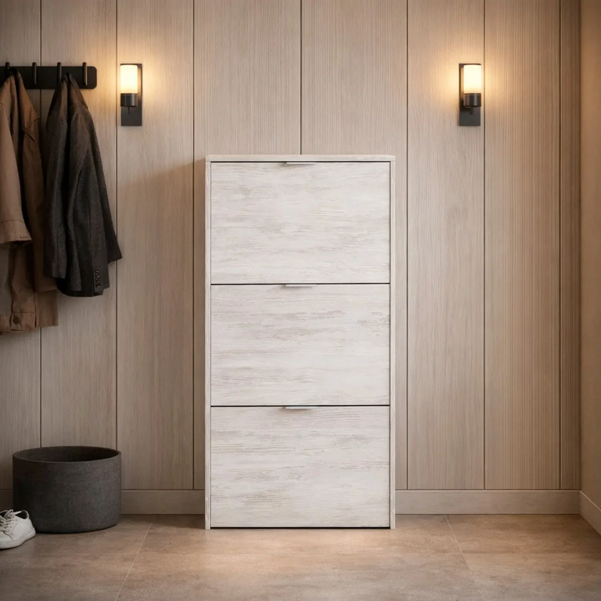 Scarpiera A Ribalta Salvaspazio 3 Ante E 6 Ripiani Mobile Portascarpe Antigraffio Fino A 20 Paia Di Scarpe Design Moderno Minimal Ingresso Corridoio Retro Porta 113 x 60 x 22 Cm