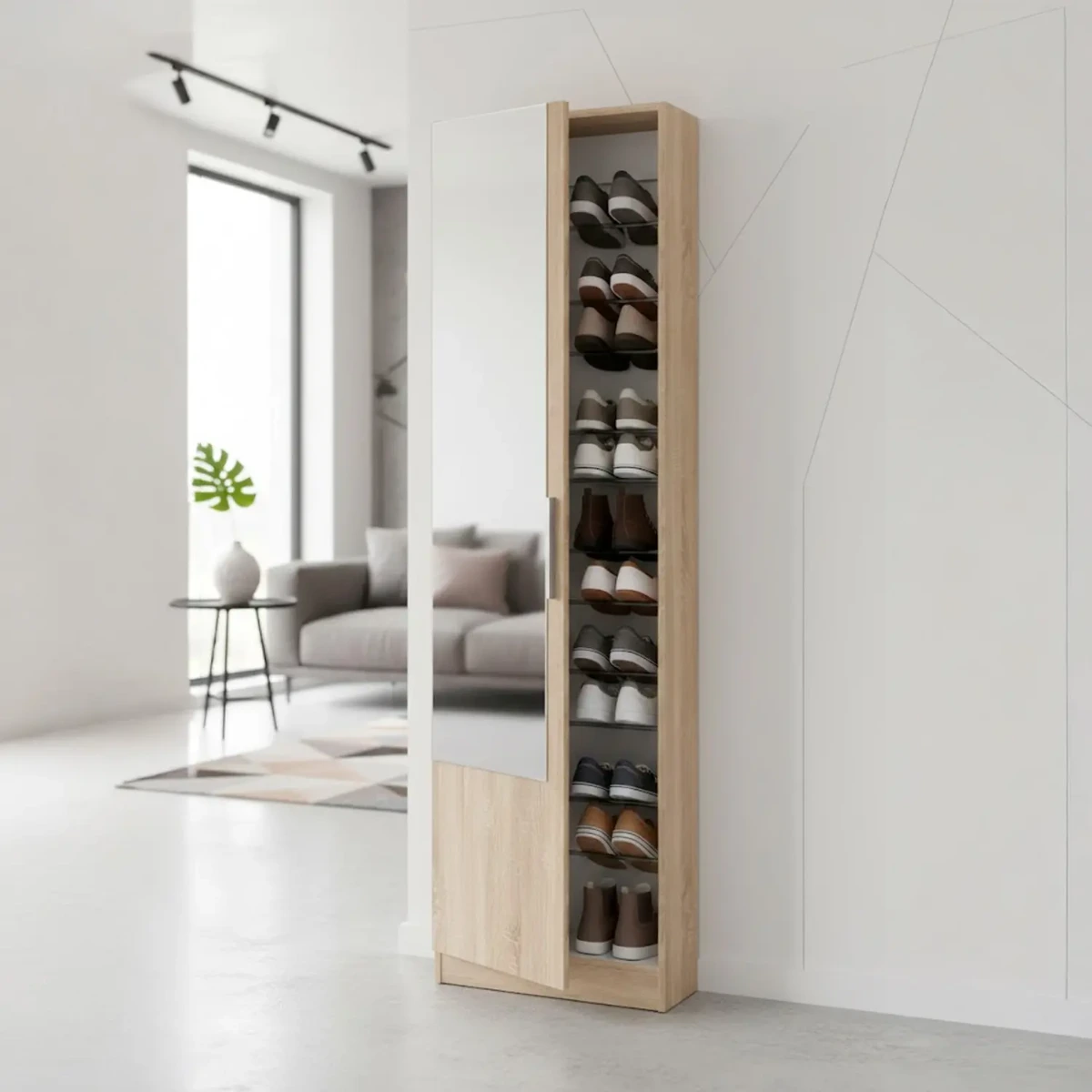 Scarpiera Armadio Portascarpe Con Specchio A Tutta Altezza Salvaspazio Mobile Verticale Per Ingresso Camera Corridoio 16 Paia di Scarpe Design Moderno 180 x 50 x 22 Cm