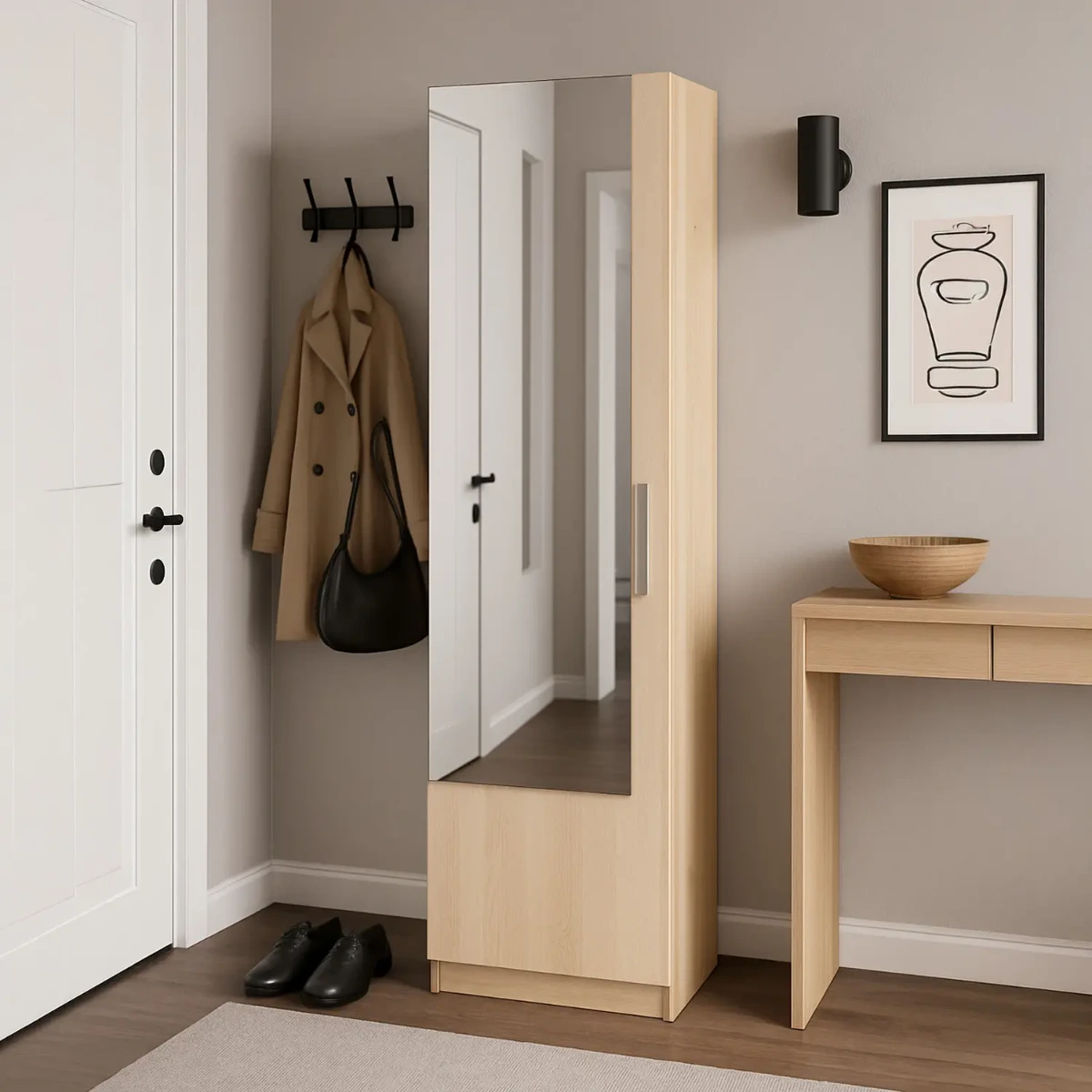 Scarpiera Armadio Portascarpe Con Specchio A Tutta Altezza Salvaspazio Mobile Verticale Per Ingresso Camera Corridoio 16 Paia di Scarpe Design Moderno 180 x 50 x 22 Cm