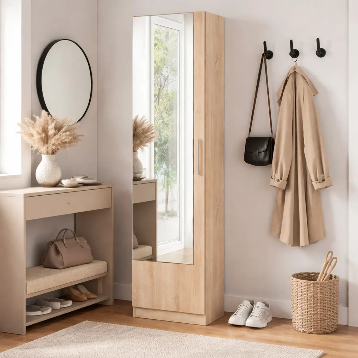 Scarpiera Armadio Portascarpe Con Specchio A Tutta Altezza Salvaspazio Mobile Verticale Per Ingresso Camera Corridoio 16 Paia di Scarpe Design Moderno 180 x 50 x 22 Cm
