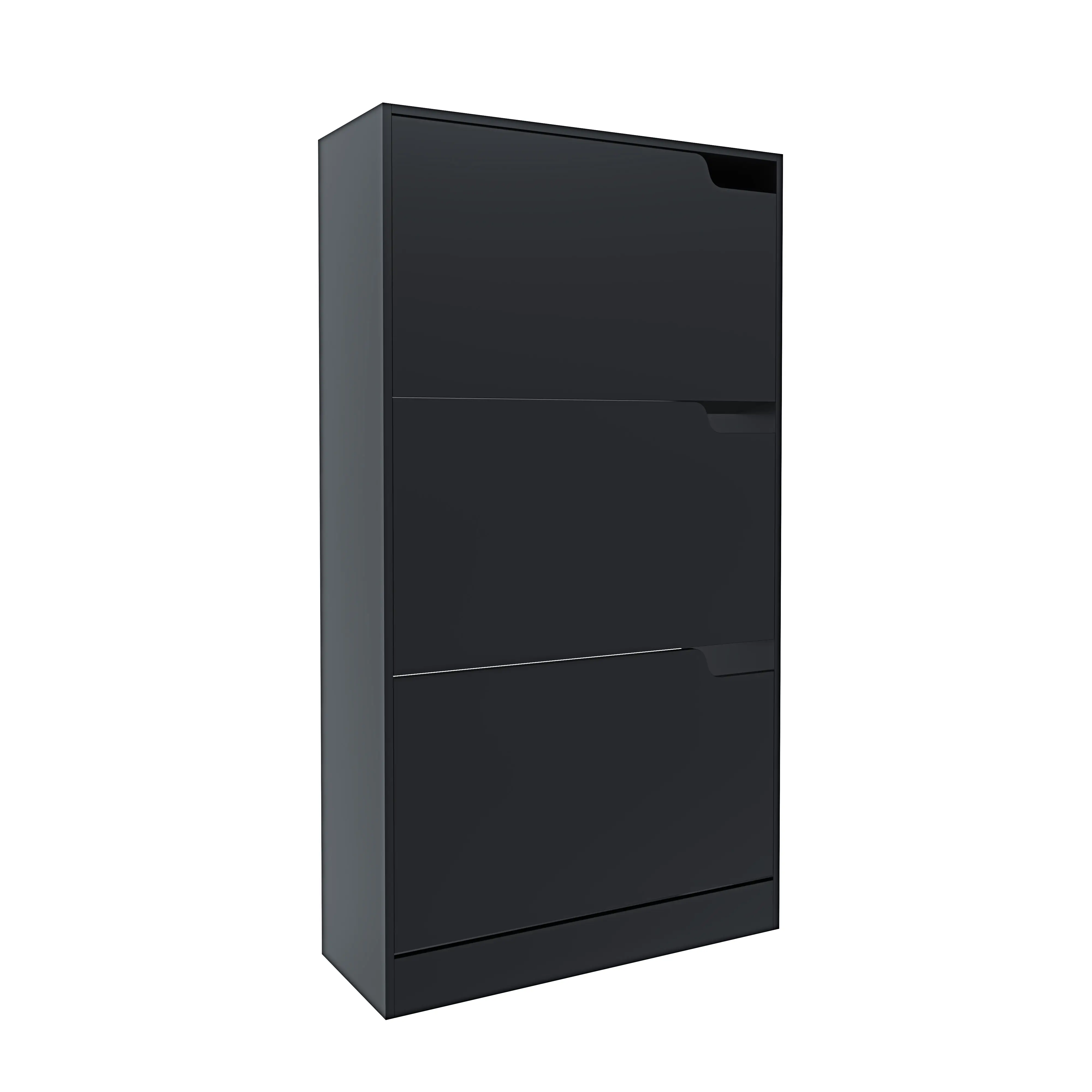 Scarpiera Portascarpe 3 Ante In Legno MDF Da Ingresso Salvaspazio A Ribalta Design Con Maniglie A Scomparsa Doppia Profondità Slim Soggiorno Casa Camera Ufficio 115 x 24 x 63 Cm (Nero)