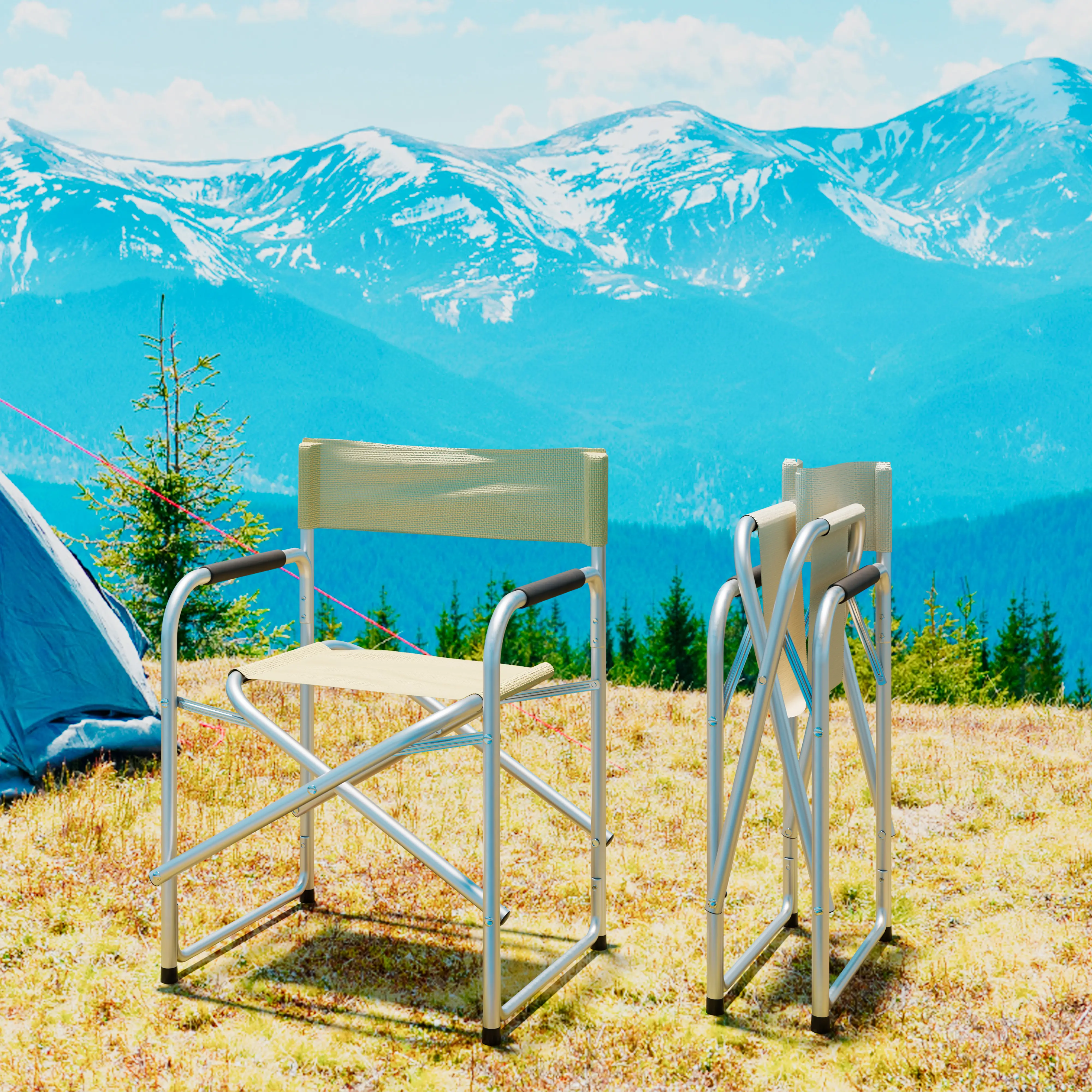 Sedia Regista Poltrona Pieghevole In Alluminio Tubolare Ossidato E Tessuto Traspirante 600D Sedile Portatile Leggero Poltroncina Mare Spiaggia Camping Campeggio 79 x 48 x 55 Cm (Beige)