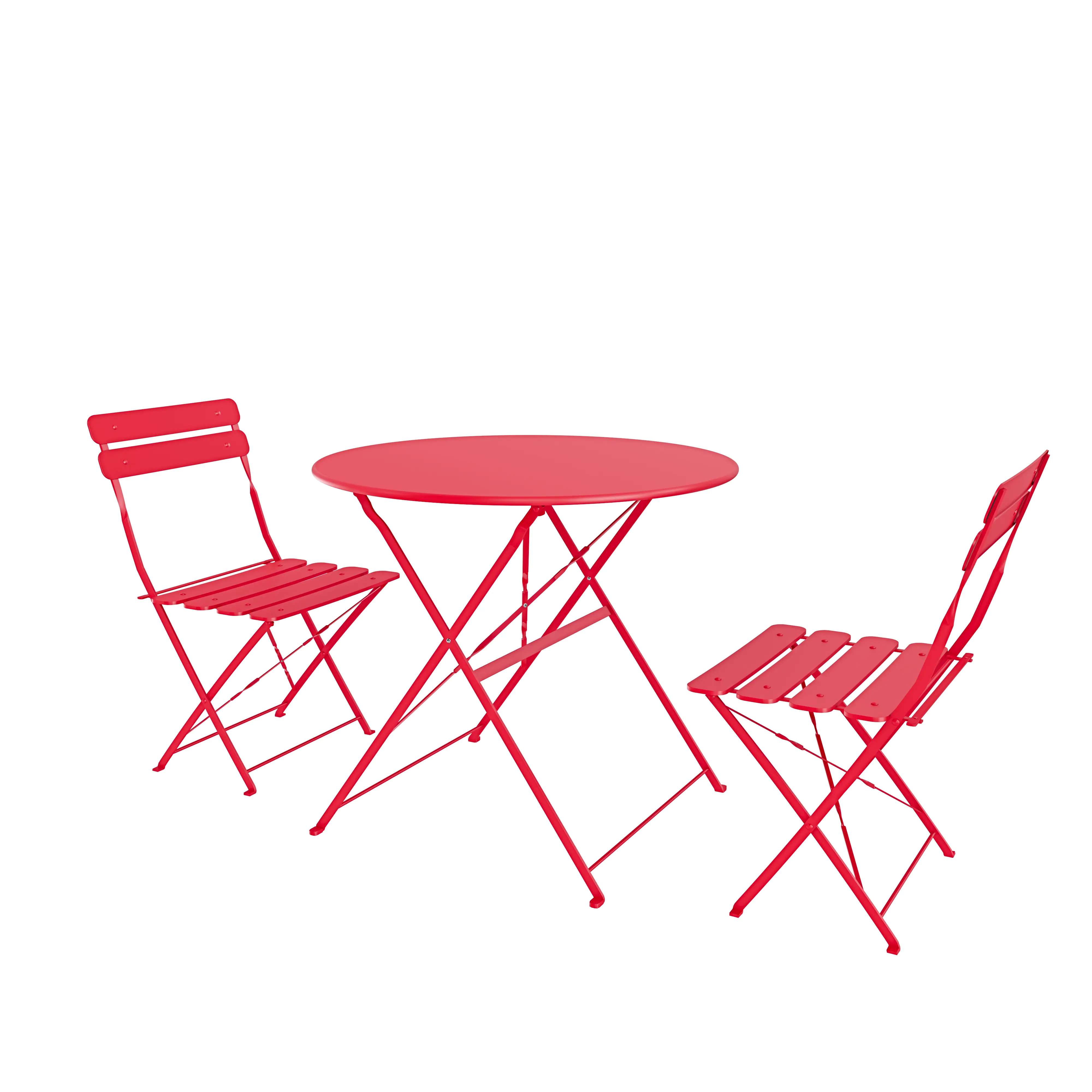 Set Bistrot 2 Sedie Con Tavolino Pieghevole Salvaspazio Salottino Salotto In Acciaio Per Patio Giardino Balcone Veranda Esterno Piscina Terrazzo Arredo Design Retro Industrial Shocking Red