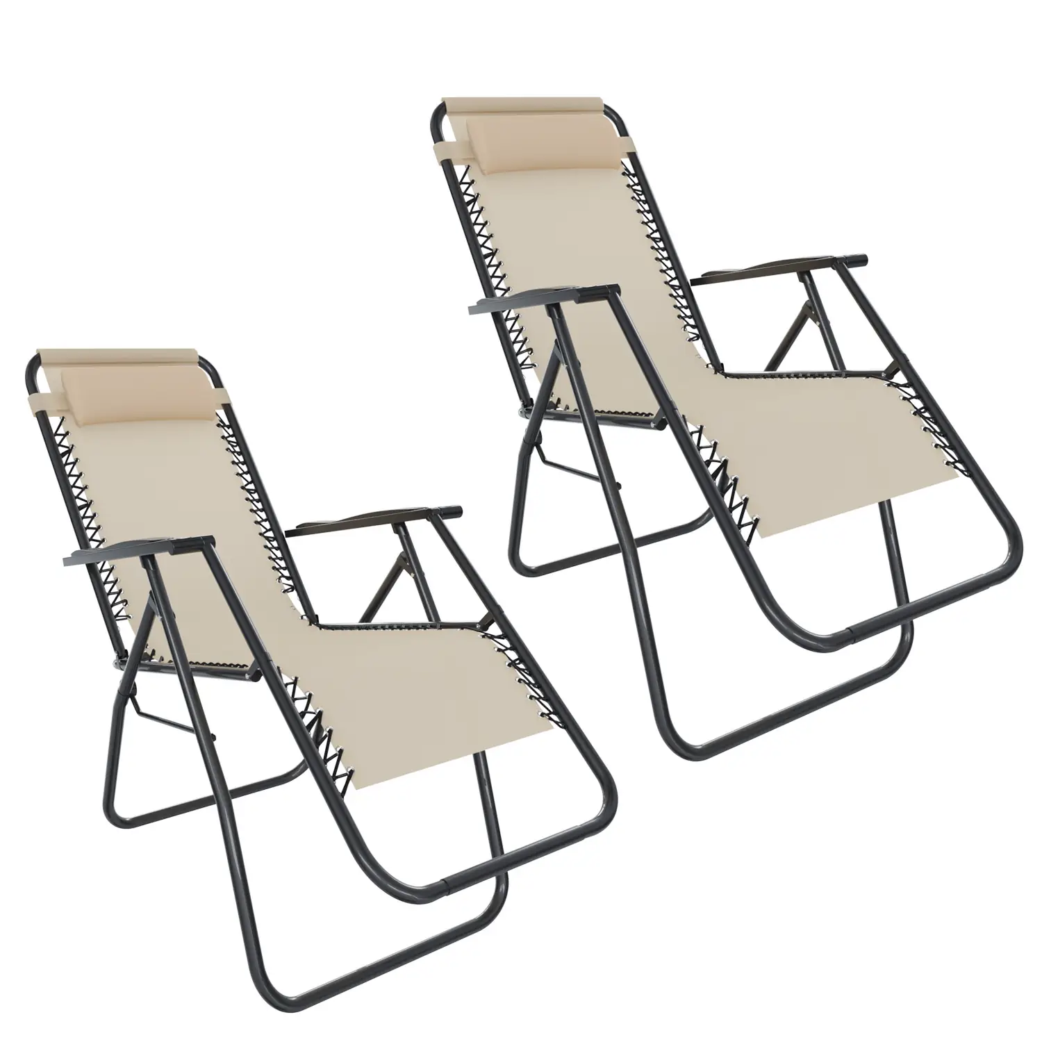 Set Da 2 Sedie Sdraio A Gravità Zero Da Giardino Poggiatesta Regolabile Sedia Pieghevole Oscillante Ergonomica Traspirante Zero Gravity Da Esterno Piscina Mare Portata Massima 120 Kg (Beige)