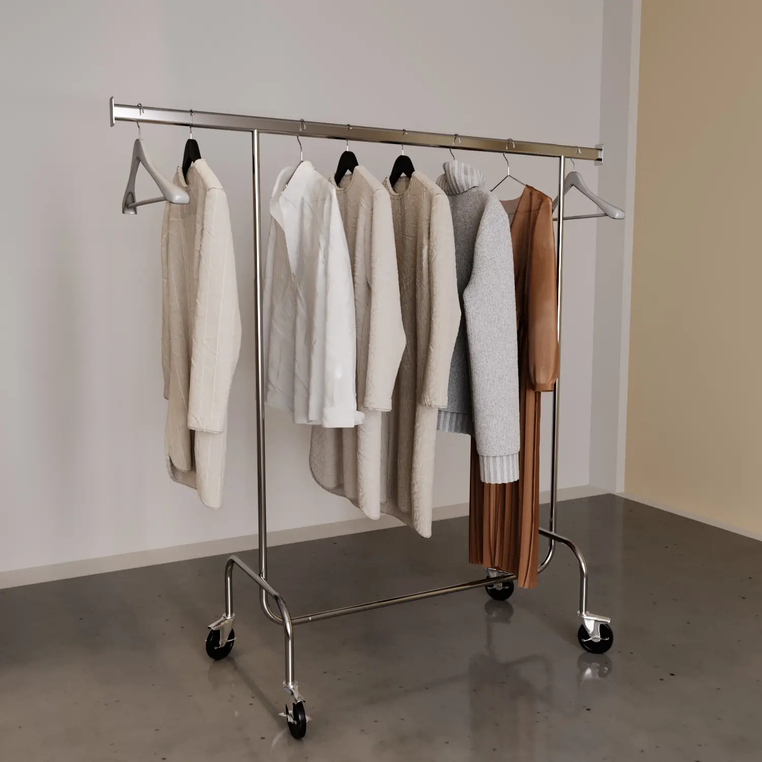 Set da 2 Stand Stender Appendiabiti in Acciaio Cromato Carrello con Ruote per Abiti 100 X 150 Cm