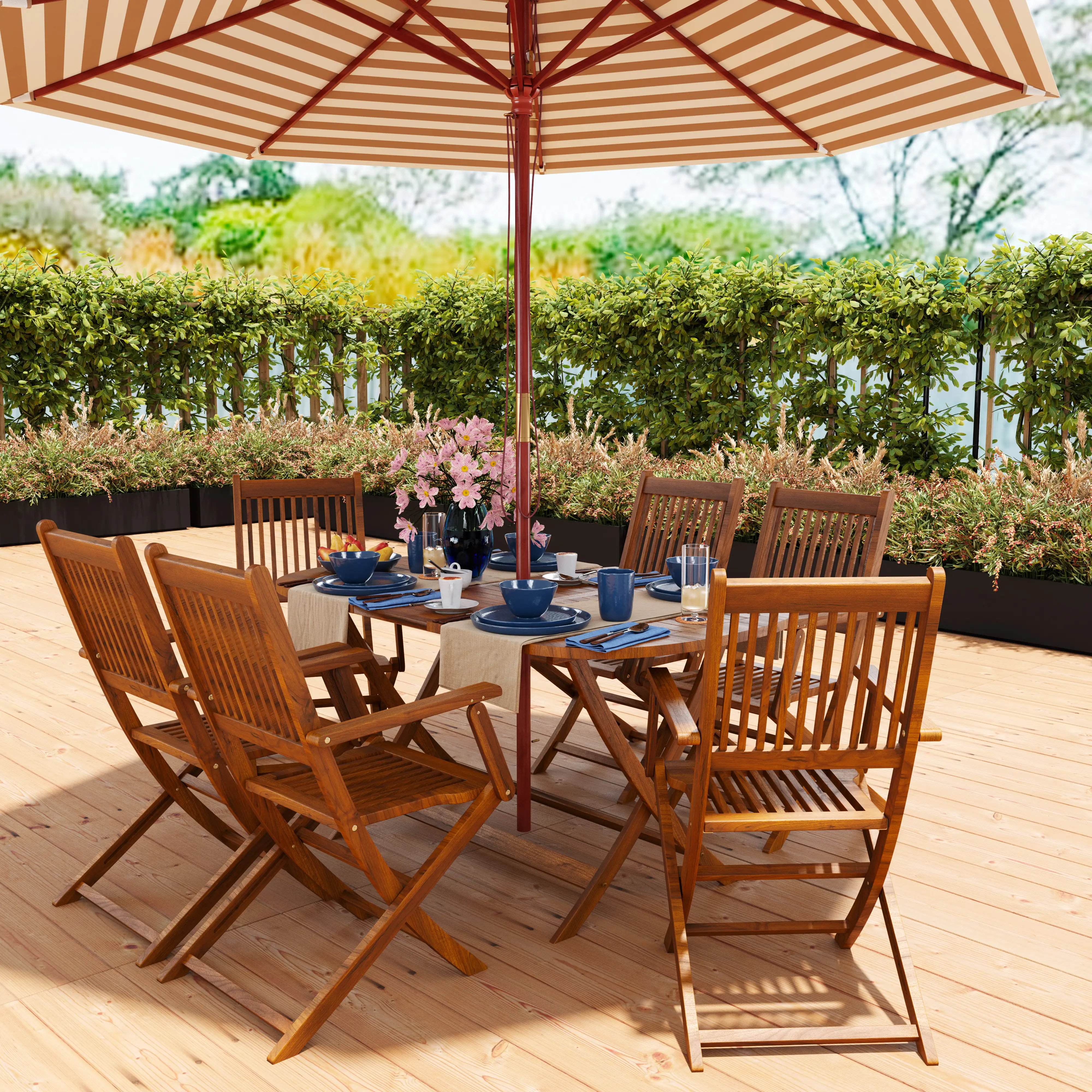 Set Da Pranzo Da Giardino Esterno 6 Sedie 1 Tavolo 6 Posti Pieghevole Portatile In Legno Naturale Massello Di Acacia Mobili Da Pranzo Terrazzo Balcone Piscina Veranda Patio Camping 160 x 85 x 74 Cm