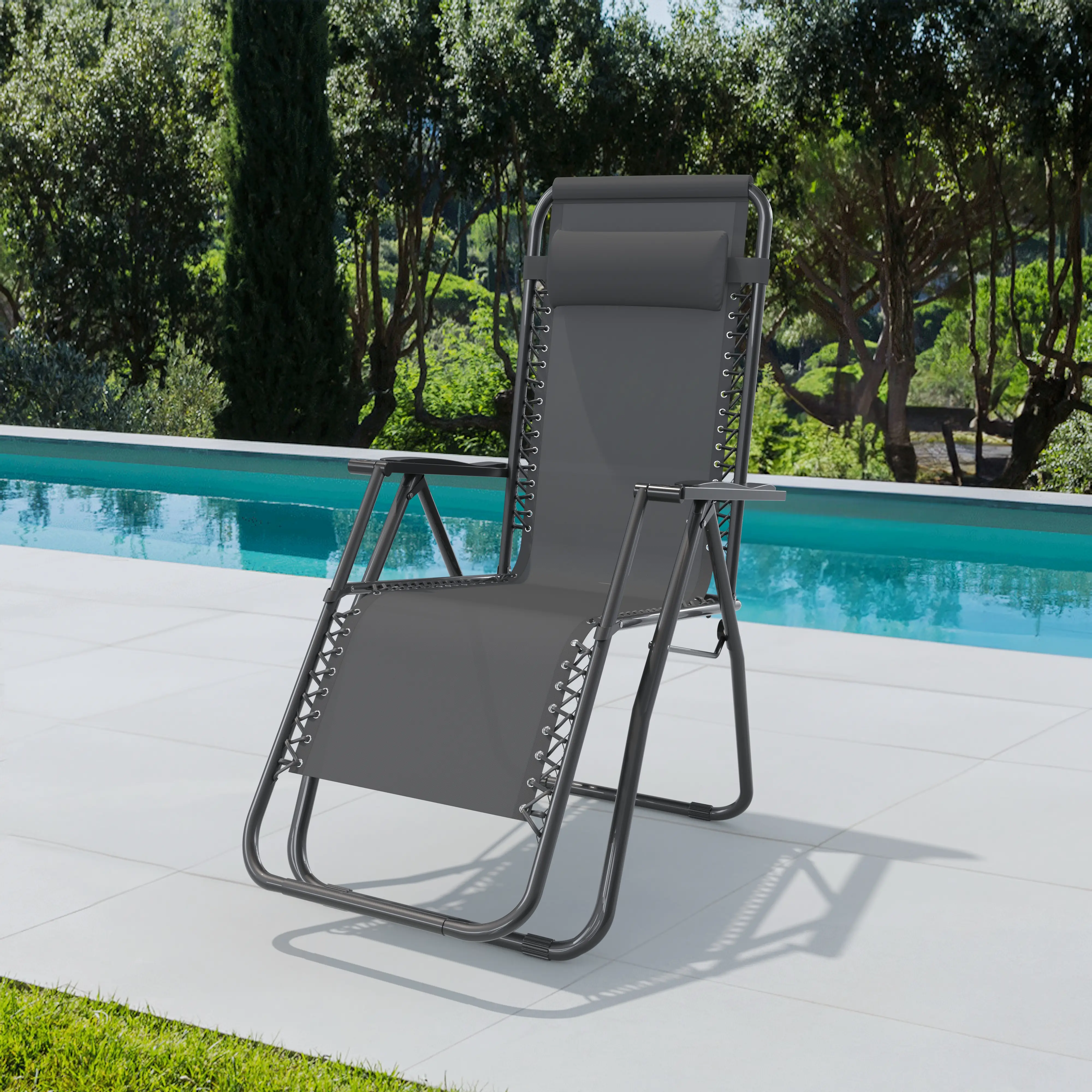 Set Di 2 Sedie Sdraio A Gravità Zero Da Giardino Poggiatesta Regolabile Sedia Pieghevole Oscillante Ergonomica Traspirante Zero Gravity Da Esterno Piscina Mare Portata Massima 120 Kg (Grigio Scuro)